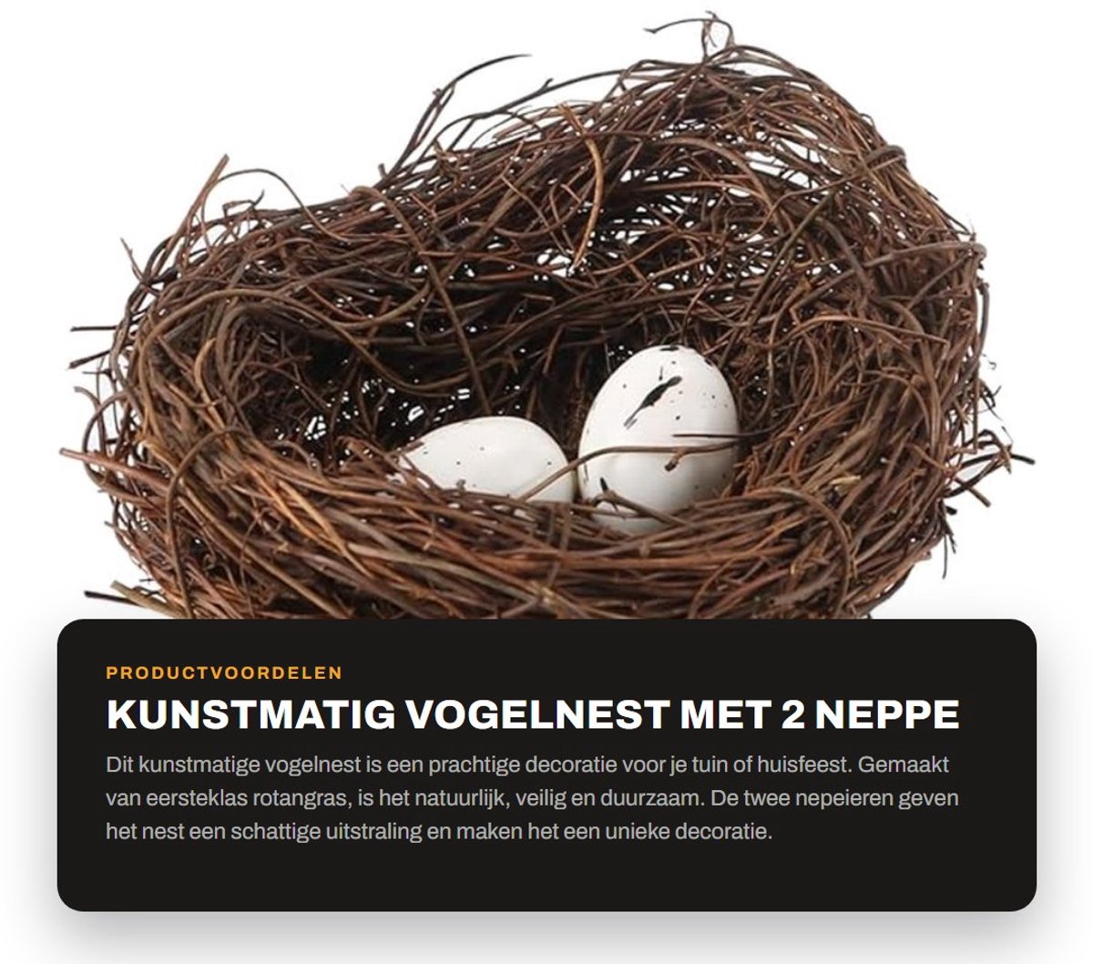 Dailygoods- Vogelnest Kunstmatig - Decoratie Tuin - Handgemaakt met 2 Neppe Eieren - Duurzaam Rotangras - Unieke Feestdecoratie - Creatieve Knutsel