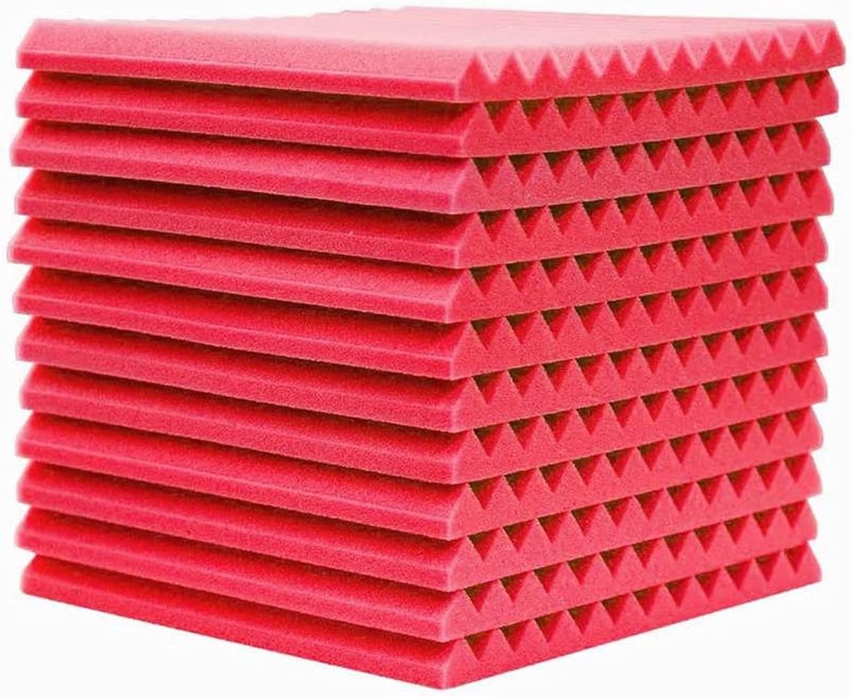 Akoestisch Schuim - Geluidsisolatie Panelen - Geluidsverbetering Thuis - Vlamvertragend Materiaal - 30x30x2.5cm 24 Stuks - Rood