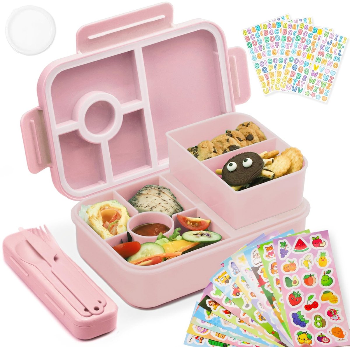 Dailygoods- Bento Lunchbox 1300 ml - Lekvrij - 4 Vakken - Bestek - Duurzaam - BPA-vrij - Lunchdoos