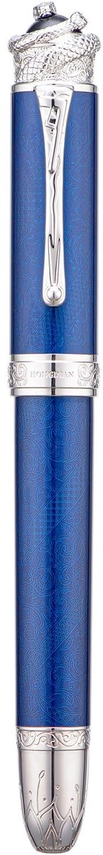 Dailygoods - HONG DIAN N25 Zuiger Vulpen, Extra Fijne Penpunt Slang Stereoscopisch Gravure Ontwerp met Metalen Houder (Oceaan Blauw)
