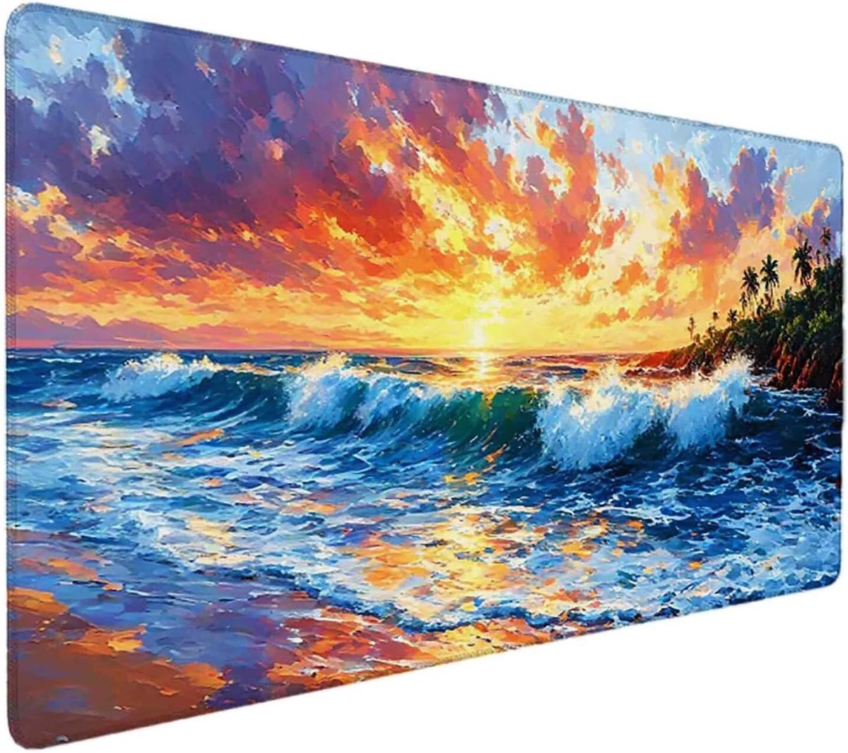 Grote muismat - Bureauonderlegger - Productief werken - Antislip rubberen basis - 90 x 40 cm - Blauw met zee print