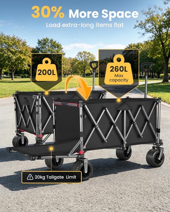 Bolderkar - Gitzwart - Opvouwbaar - 250 kg draagvermogen - Voor Strand en Camping van Bolderkar — afbeelding 2