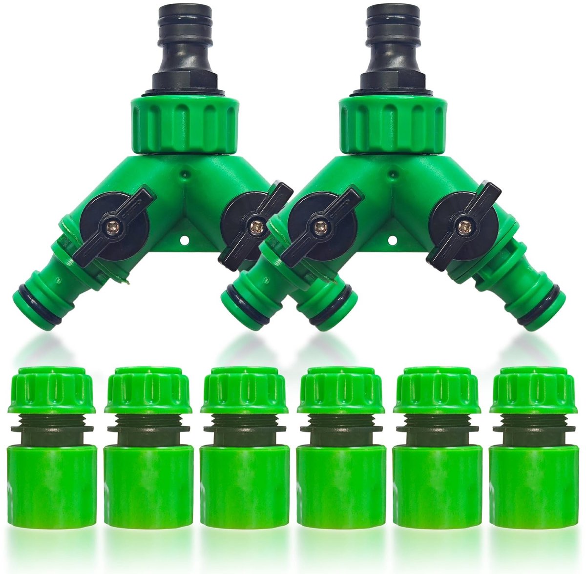 Dailygoods- Waterverdeler 2-weg met Ventiel - Tuinslang Koppeling - Y-verdeler - Slangverbinding - 6 Slangverbinders - Hoogwaardige Materialen - Slangverdeler
