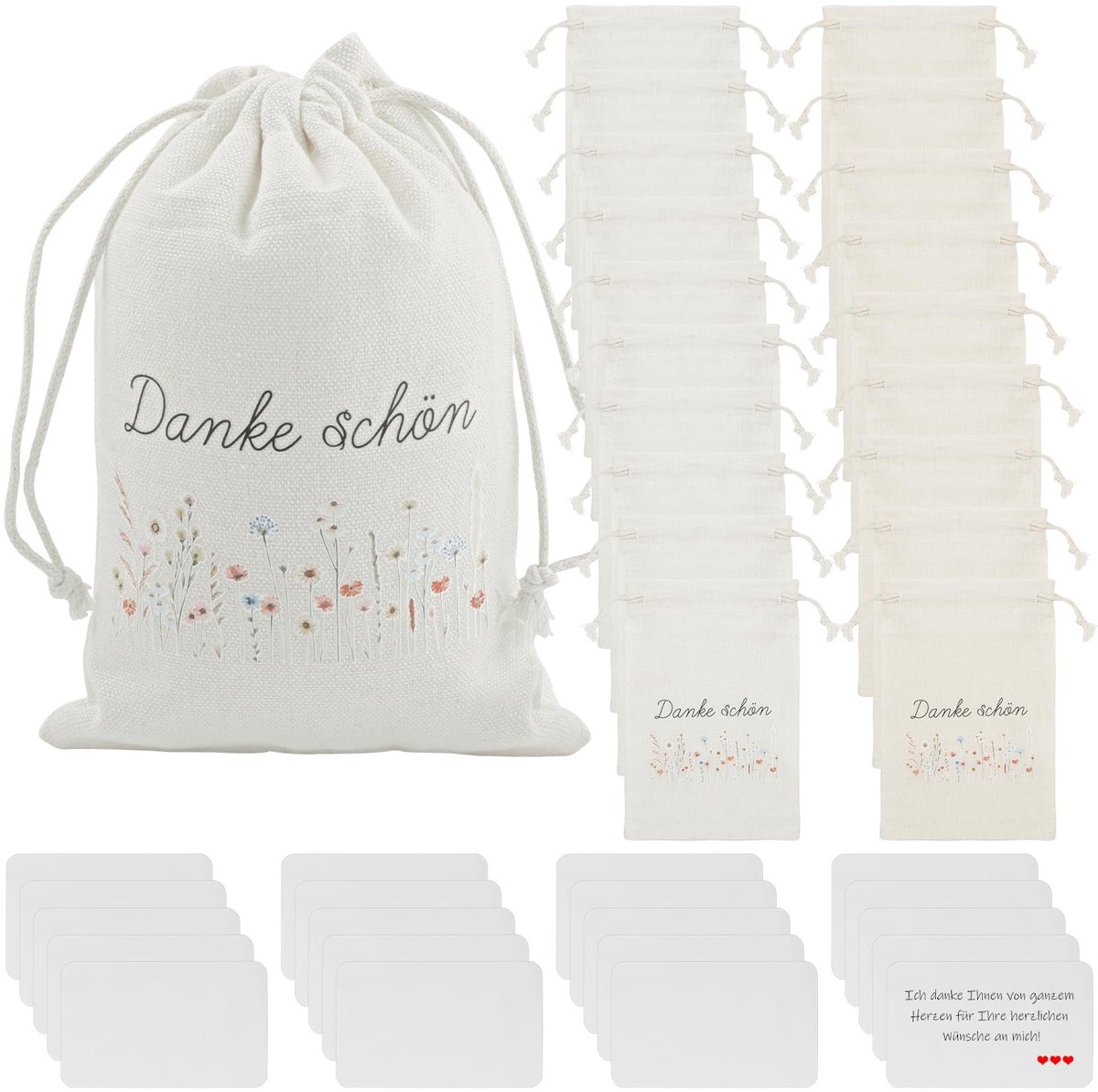 Dailygoods - 20 stuks cadeauzakjes van stof, 10 x 15 cm en 20 blanco kaarten, cadeauzakjes met trekkoord, cadeauzakjes voor doop, bruiloft, verjaardag, feest, verschillende festivals, bedankje