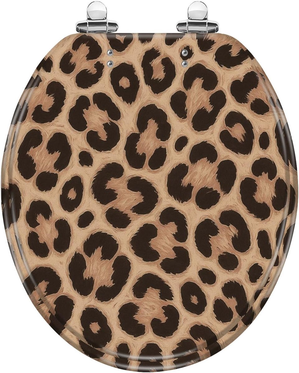 Decoratieve toiletbril - Hars toiletdeksel - Badkamer verfraaien - Langzaam sluitend deksel - 42 x 37 cm - Luipaardpatroon
