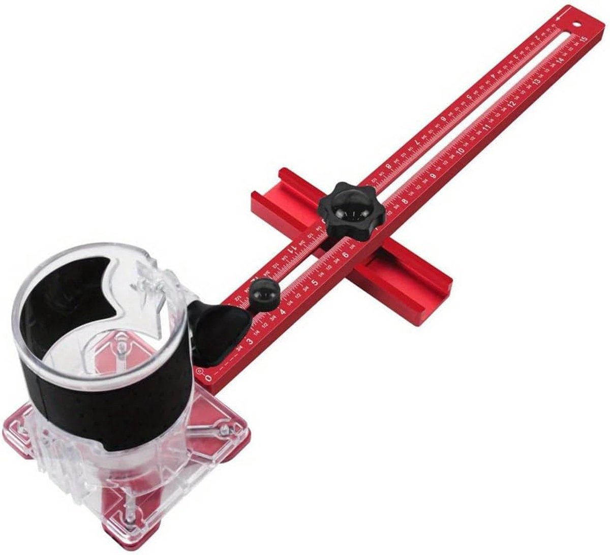 Freesmal Basis - Houtbewerking Gereedschap - Sleuven Zagen - Verstelbare Aluminium Basis - 46 cm Lengte - Rood