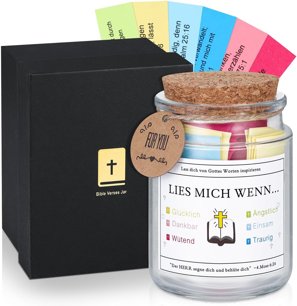 Dailygoods- Bijbelfles 90 Duitse Taal - Glazen Fles met Bijbelverzen - Christelijke Geschenken - Inspirerende Passages - Duurzaam Design - Spirituele Oriëntatie - Inspiratieglas