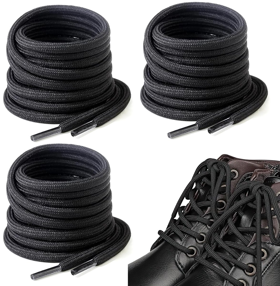 Dailygoods- Schoenveters 120 cm - Elastische Veters - Rond - Zwart - 3 Paar - Hoogwaardige Polyester
