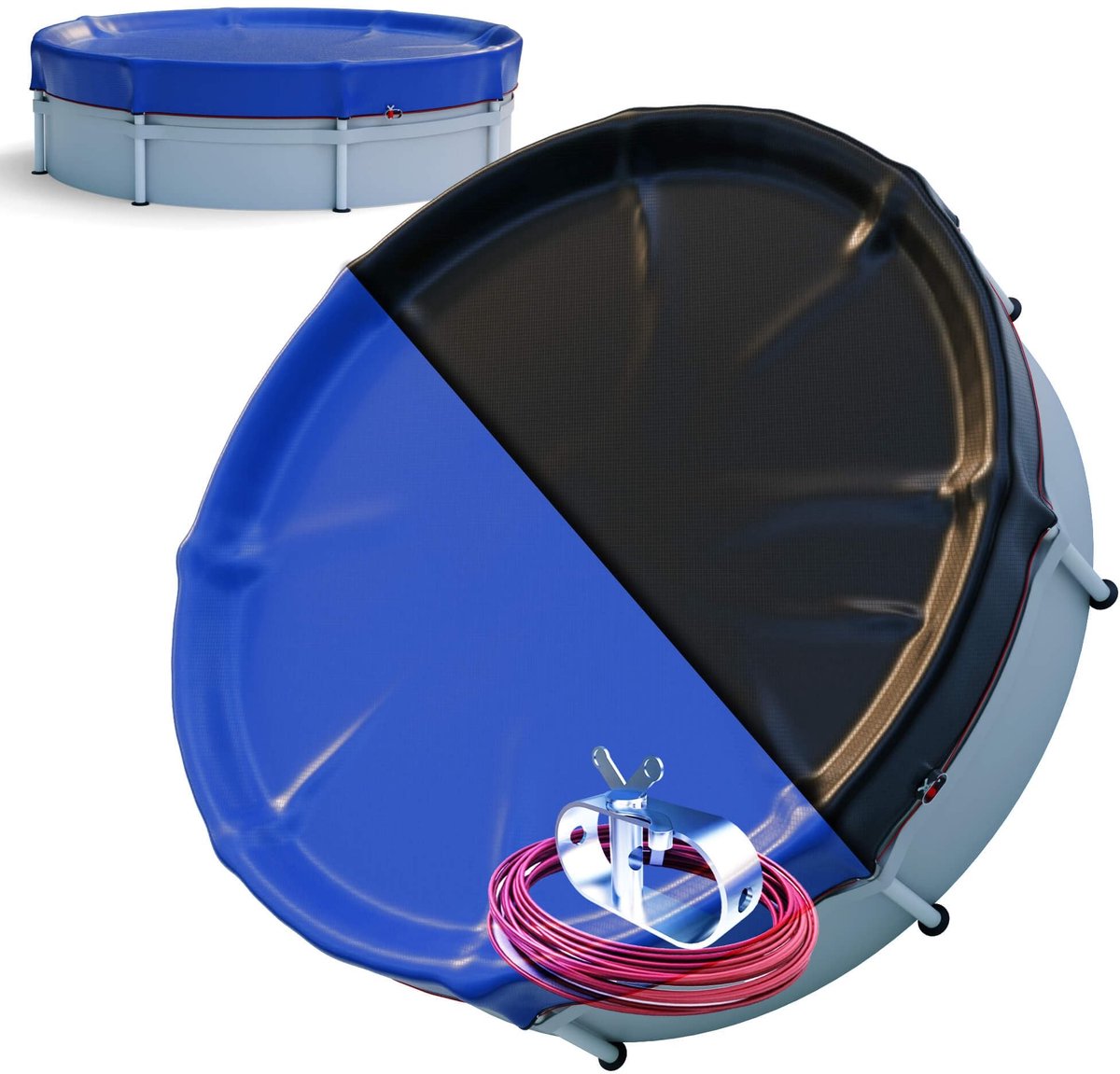 Dailygoods- Zwembadafdekking Ø 610 cm - 2-in-1 Zomer-/Winterzeil - Geschikt voor zwembaden Ø 320-550 cm - Slijtvast polyethyleen - Duurzaam 200 g/m²