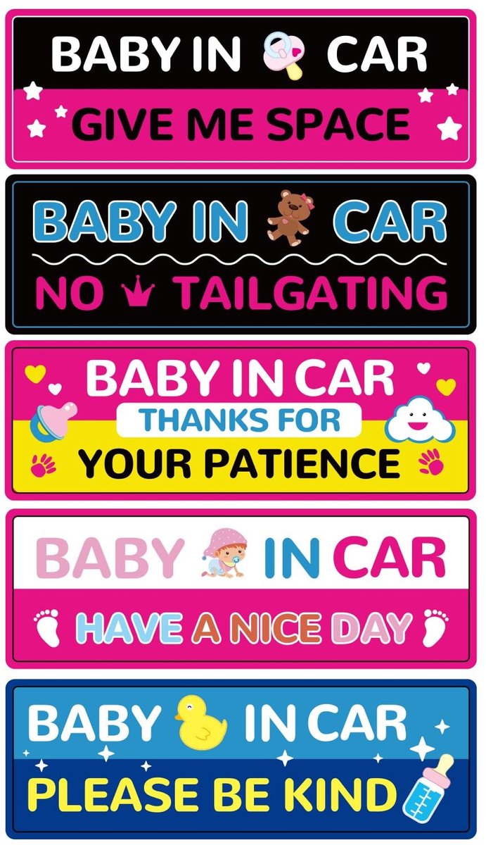 Dailygoods- Baby aan Boord Magneetstickers - 5 Stuks - Reflecterende Veiligheidswaarschuwingsstickers - Waterdicht - Veelkleurig - 25x8,5 cm - Autosticker