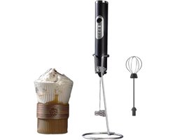 Handmixer Melkopschuimer - Keukenapparaat Opschuimer - Dranken Maken - Met Opbergstandaard - 22 cm Lengte - Zwart