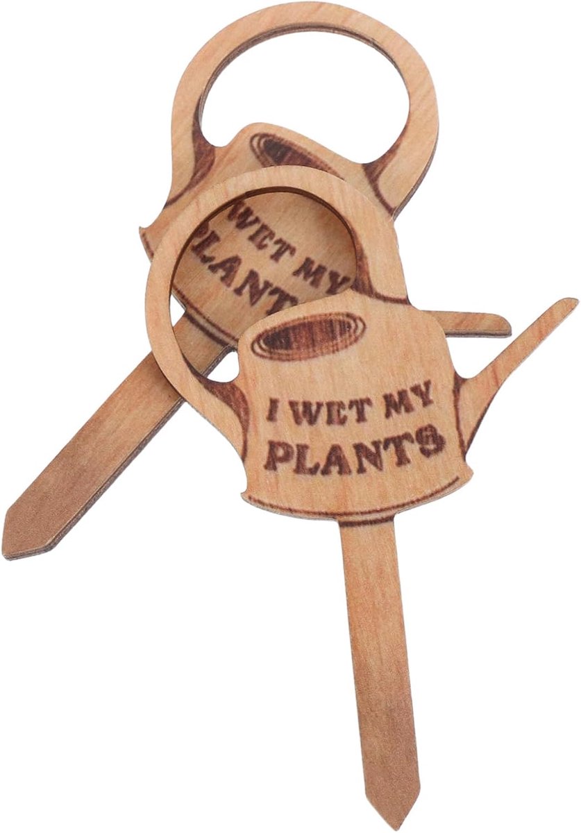 Mini Gieter Decoratie - Houten Plantenbord - Tuin Decoreren - Set van 2 - 6.3 x 10 cm - Lichtbruin