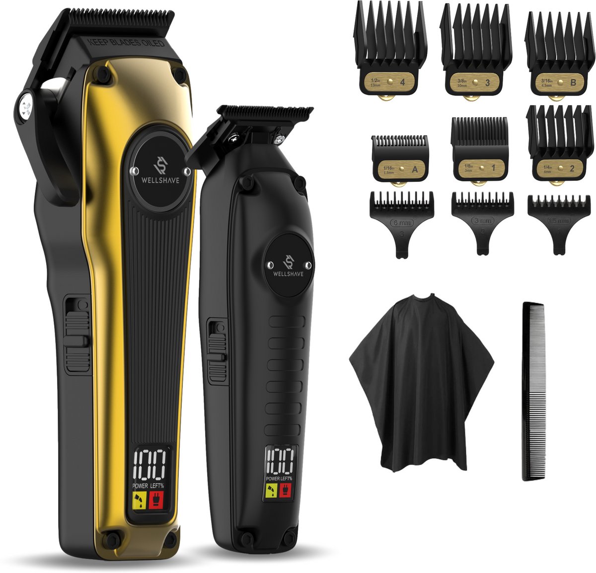 Wellshave Barber Bro 1.0 - Tondeuse mannen - Barber Set - Kappers set - Tondeuse voor Hoofdhaar & Baard - Incl. 9 opzetstukken - Trimmer - Haartrimmer Mannen - Hair Clipper - Kappers Tondeuse Professionele - Tondeuse set