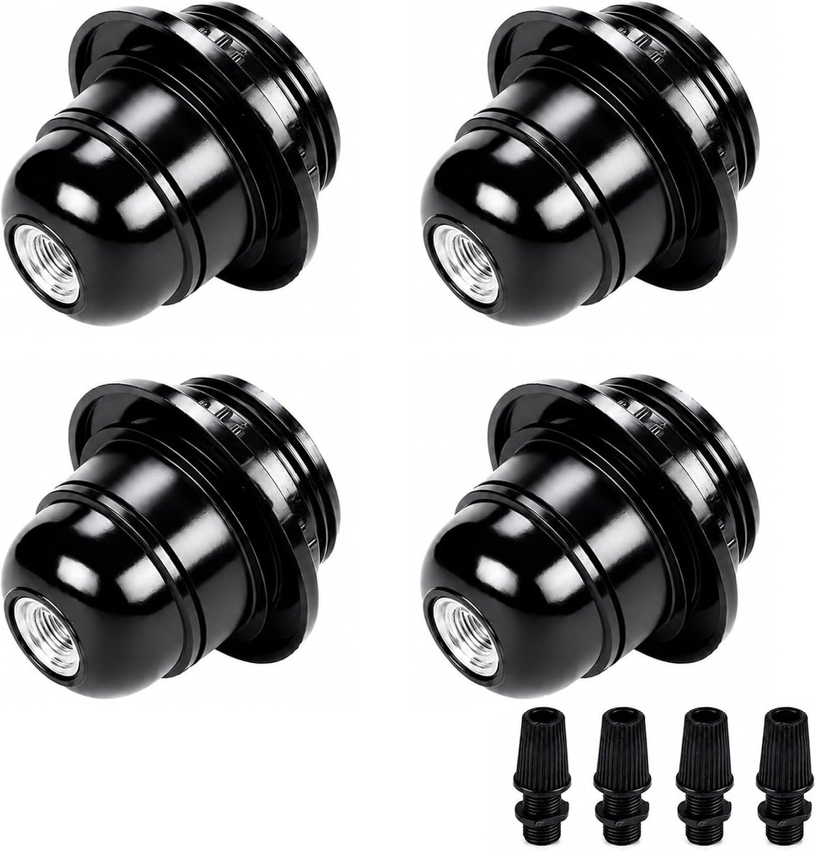 SnelShoppen - E27 Fitting 4 x Lampenvoet E27, Zwart, Pedestal Lamp Fitting voor Tafel-, Vloer- of Plafondlamp, Vervangende Lampvoet voor Retro Verlich