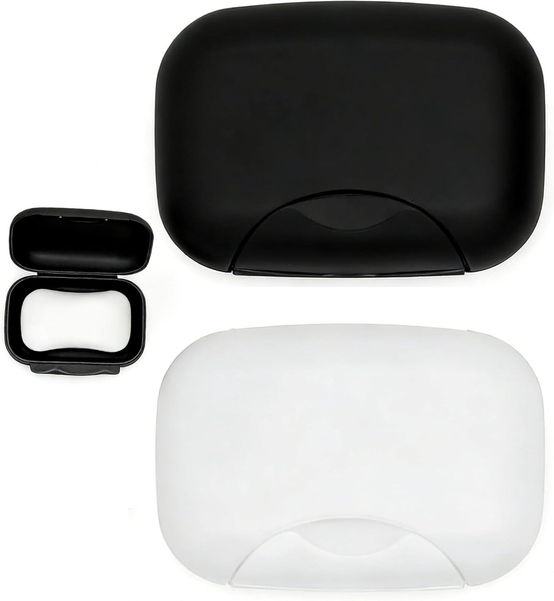 SnelShoppen - Waterproof Reiszeepdoos, Lekvrije Kunststof Zeephouder, Solid Zeepopslag Tray, Badkamer Organizer (Zwart + Helder, 2 Stuks)