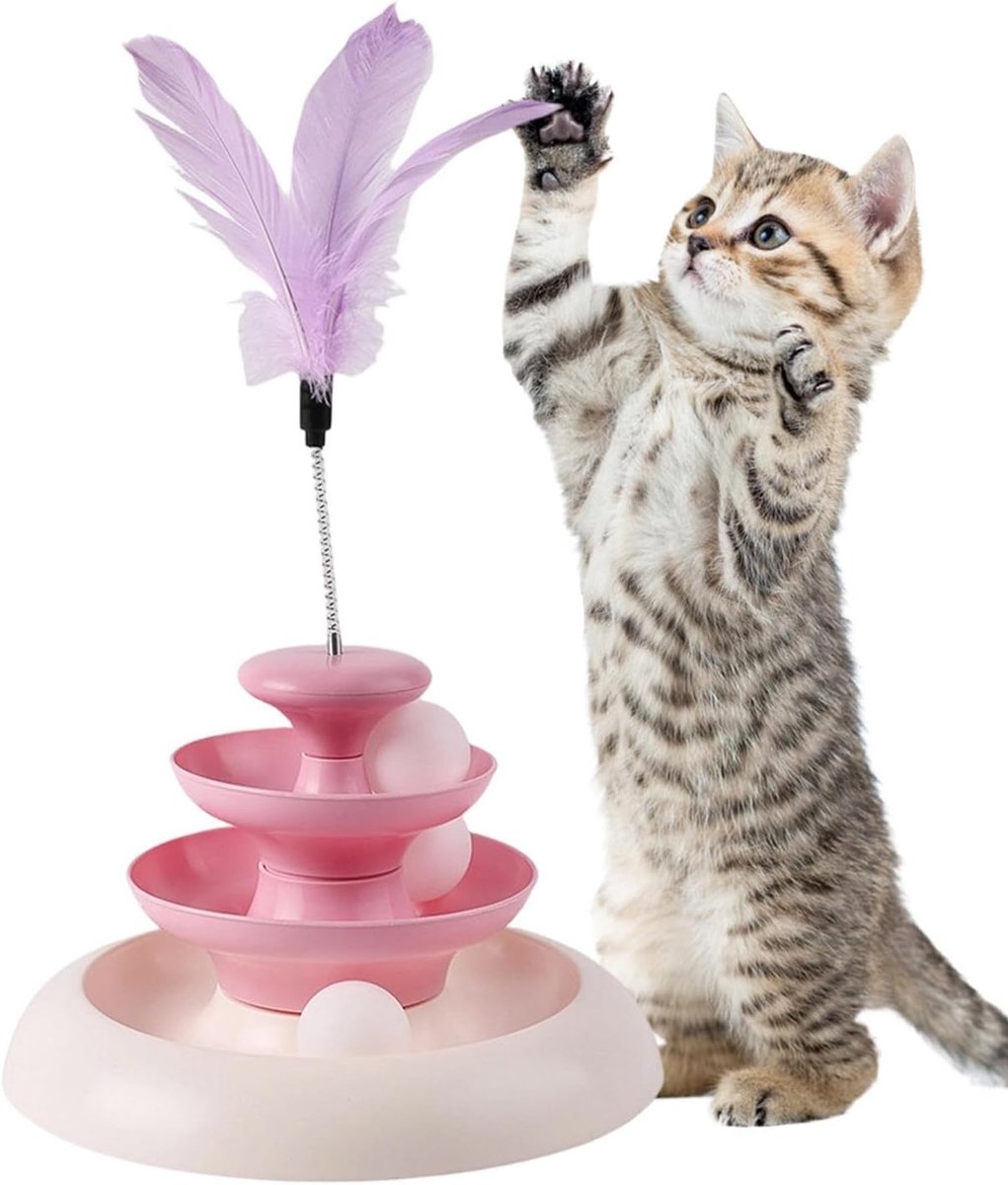 KZQ Interactieve ballentoren voor katten – Gaat verveling tegen – Voor gebruik binnenshuis – Met draaiende ballen – Geschikt voor kleine tot middelgrote katten – Ideaal voor slaapkamers, tuinen of balkons