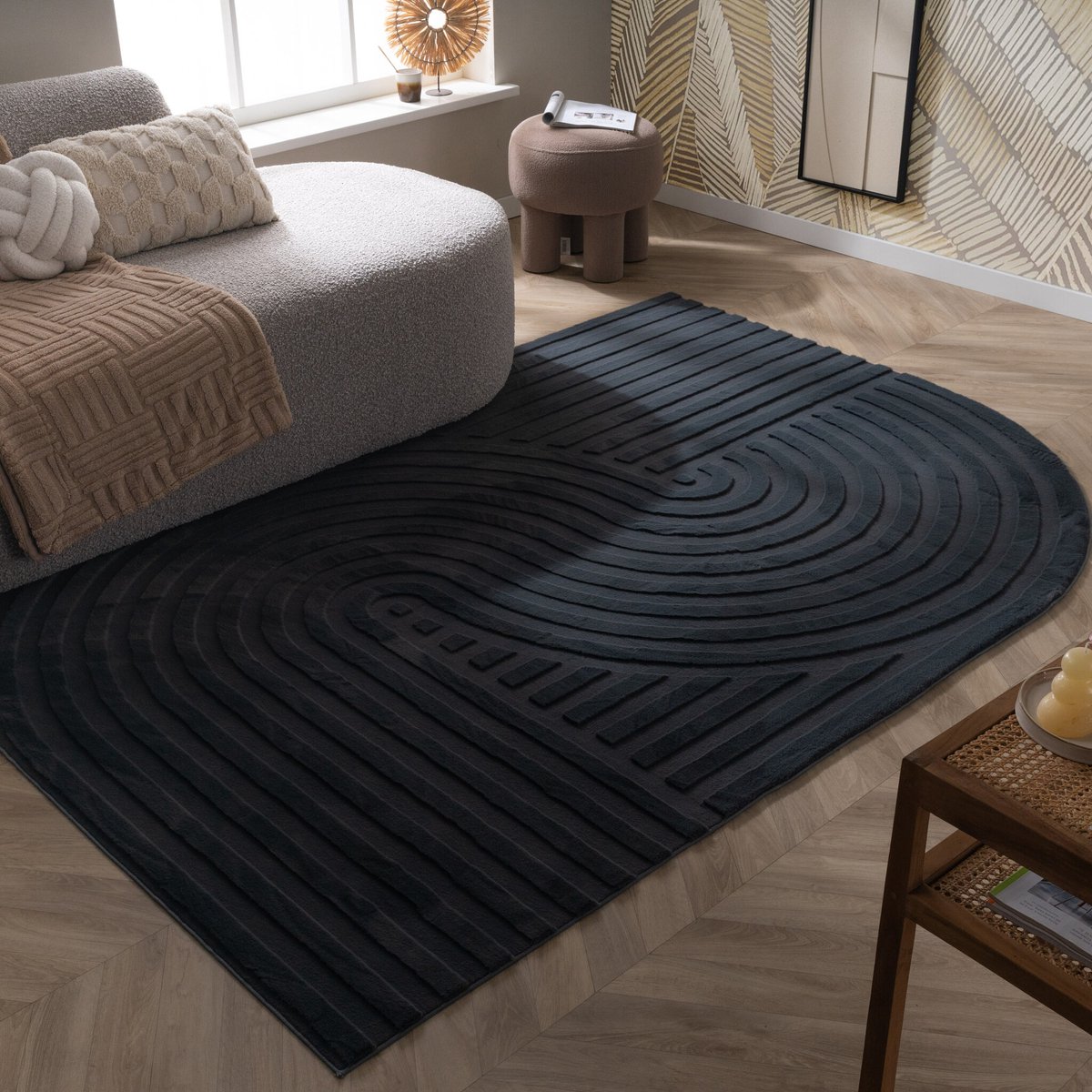 Fraai Organisch vloerkleed - Flowy Wavy Antraciet - 120x170cm