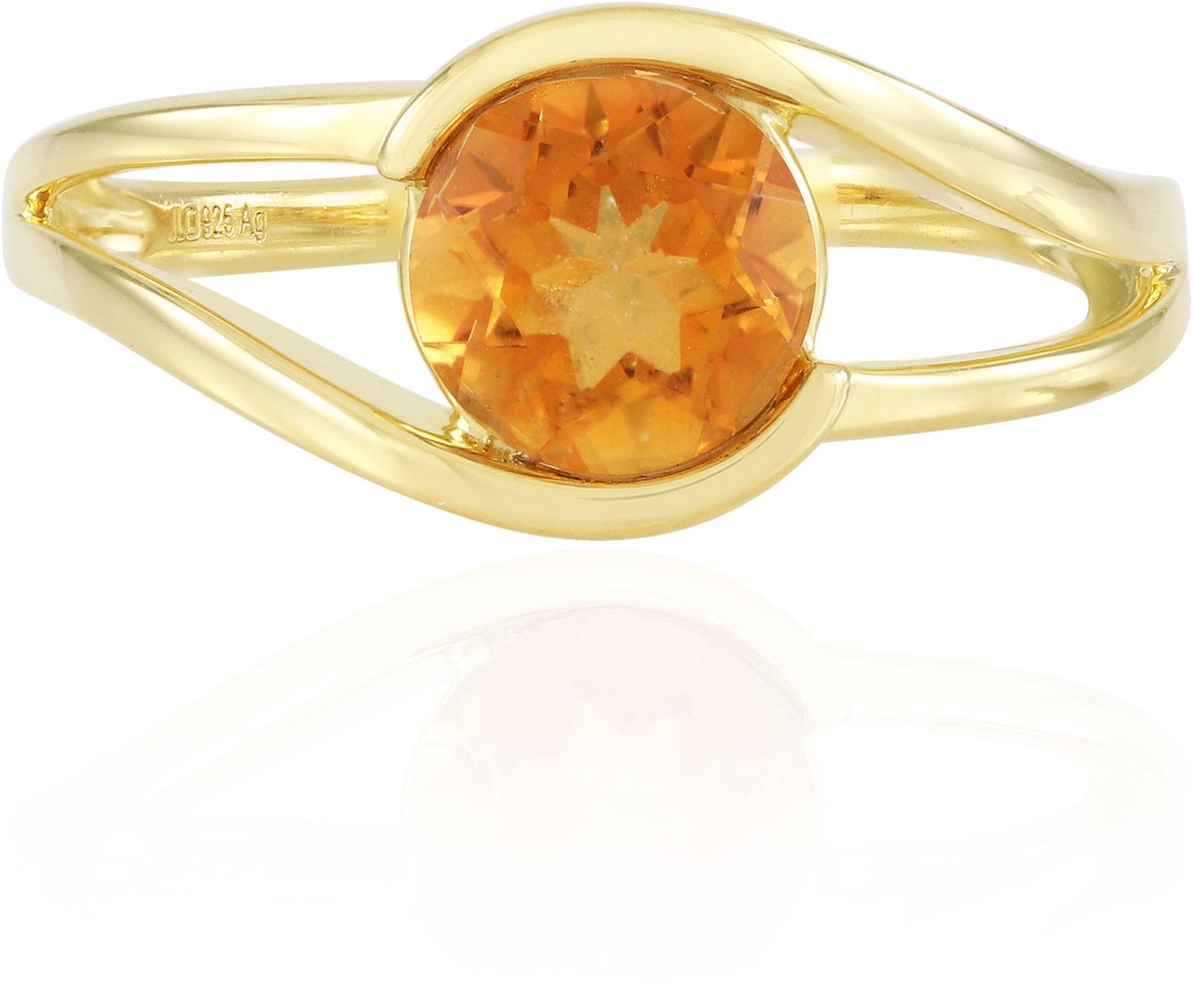 Cavill - Zilveren ring met 1,188 ct Oranje kwarts - 925 Sterling Zilver Verguld - Ronde Bezel-gesette Braziliaanse edelsteen - Elegante damesring