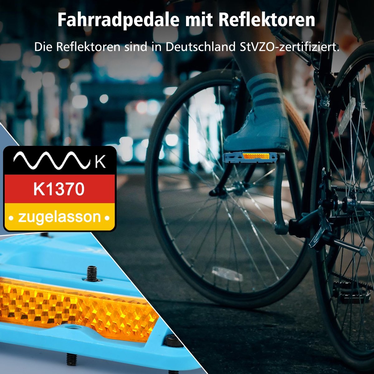 SnelShoppen - Fietspedalen met StVZO-reflectoren, platte nylon composiet pedalen, antislip, 3 lagers, 9/16 inch set voor racefiets, mountainbike, trek – foto 5