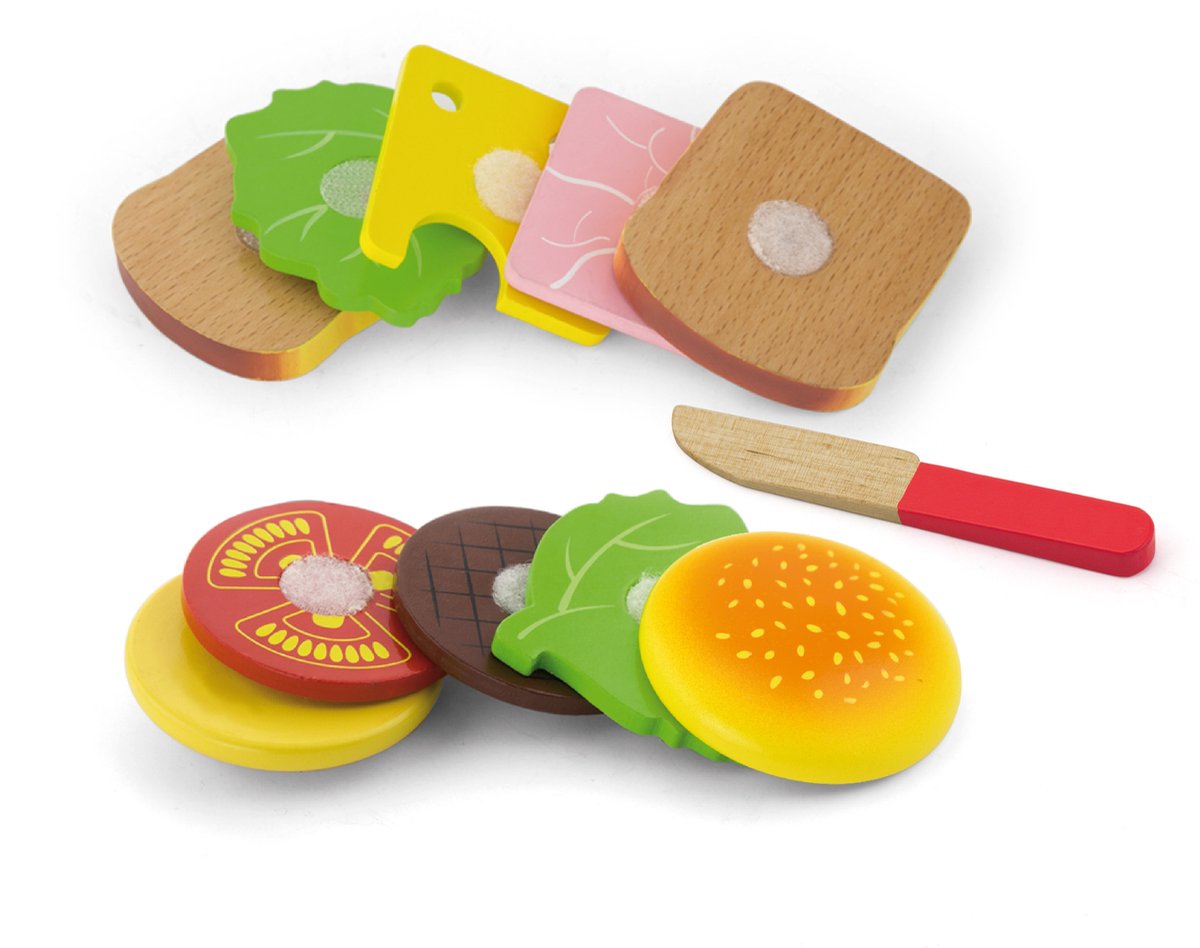 New Classic Toys Viga Toys - Speelgoedeten en -drinken - Sandwich en Hamburget Set — afbeelding 15