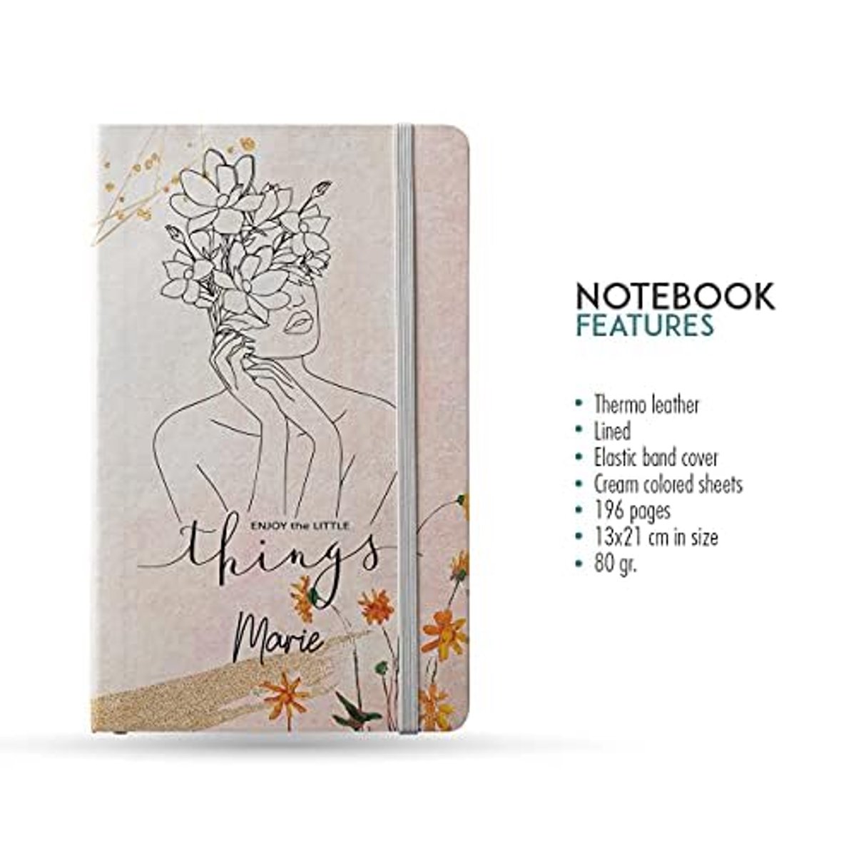 SnelShoppen - Notitieboek DIN A5, personaliseerbaar dagboek, gelinieerd lederen hardcover, 196 pagina's, elastische band, 13 x 21 cm voor notities, jo