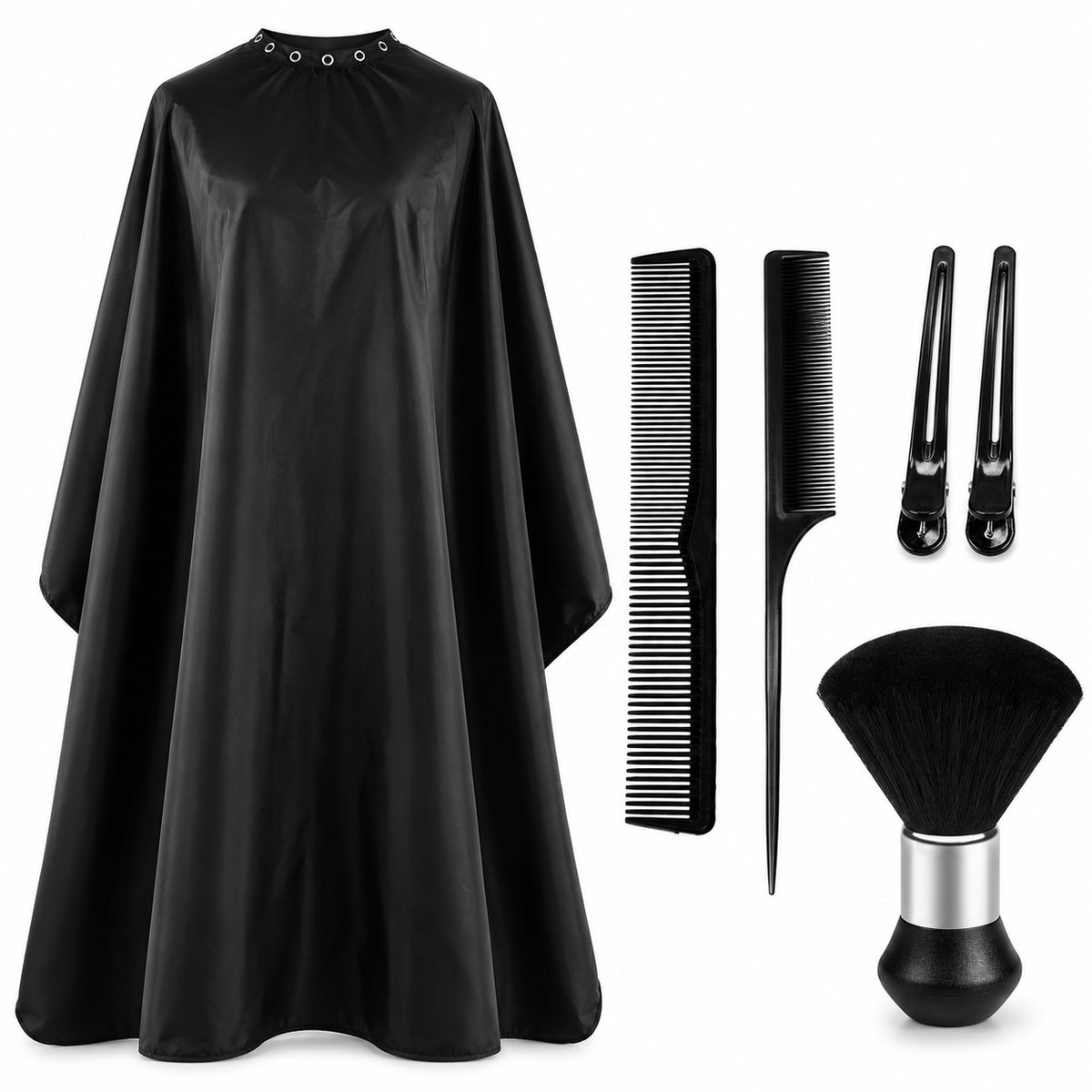 Kapperscape Set 6-delig – Waterafstotende Knipcape – Inclusief Nekborstel, Knipkam, Puntkam & Haarclips – Voor Thuis en Salon