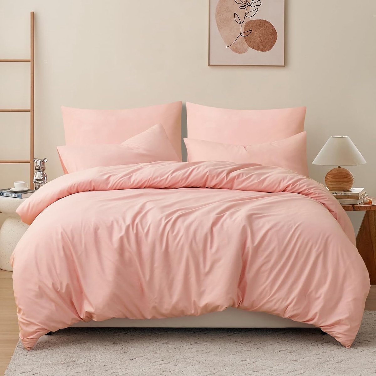 Beddengoed, 200 x 200 cm, 3-delig, roze, perzik roze, microvezel beddengoedsets, Oeko-Tex, dekbedovertrek 200 x 200 cm + 2 kussenslopen 80 x 80 cm met ritssluiting, zacht en strijkvrij