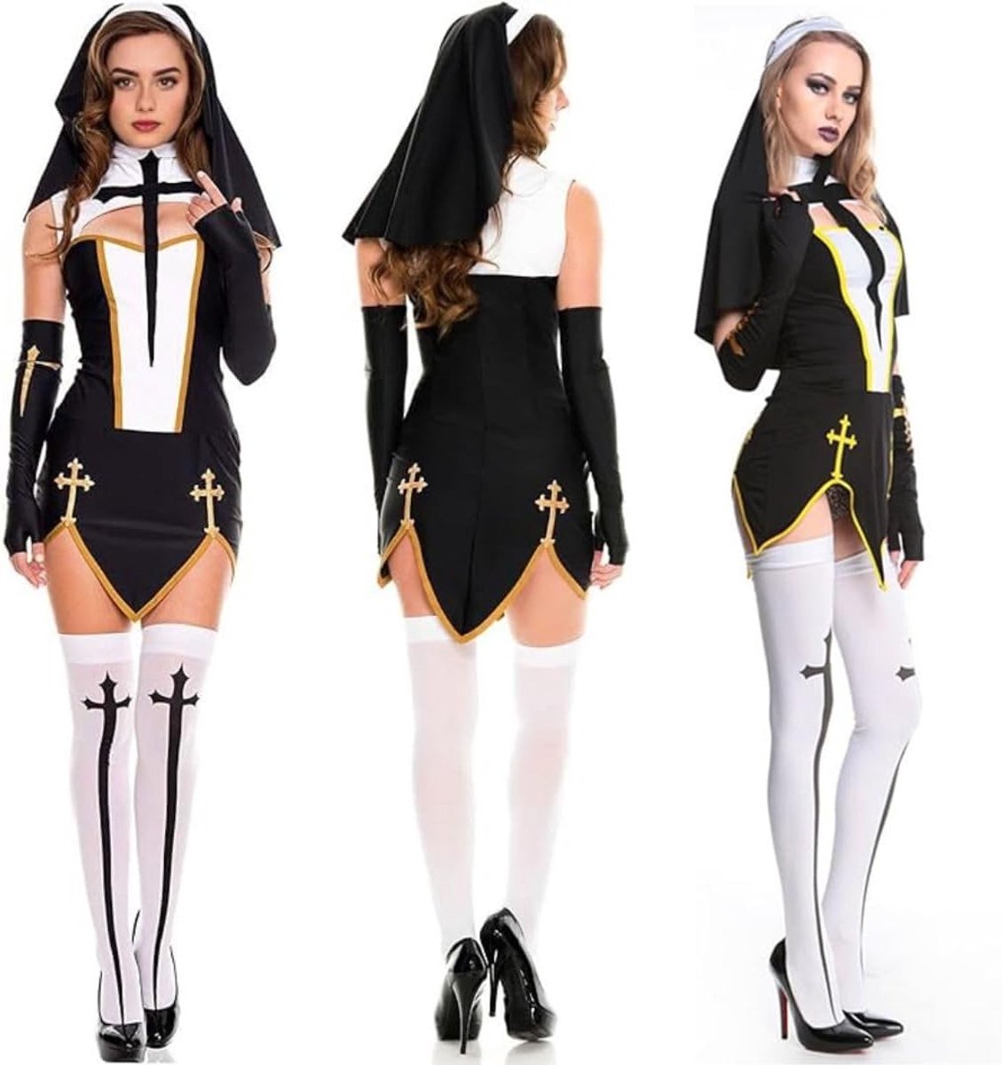 Nonnenkostuum voor meisjes of dames, Halloween, sluier, non en accessoires, nonnenkostuum, horror of angst, sluier voor non, heren, accessoires voor Halloween-kostuums.