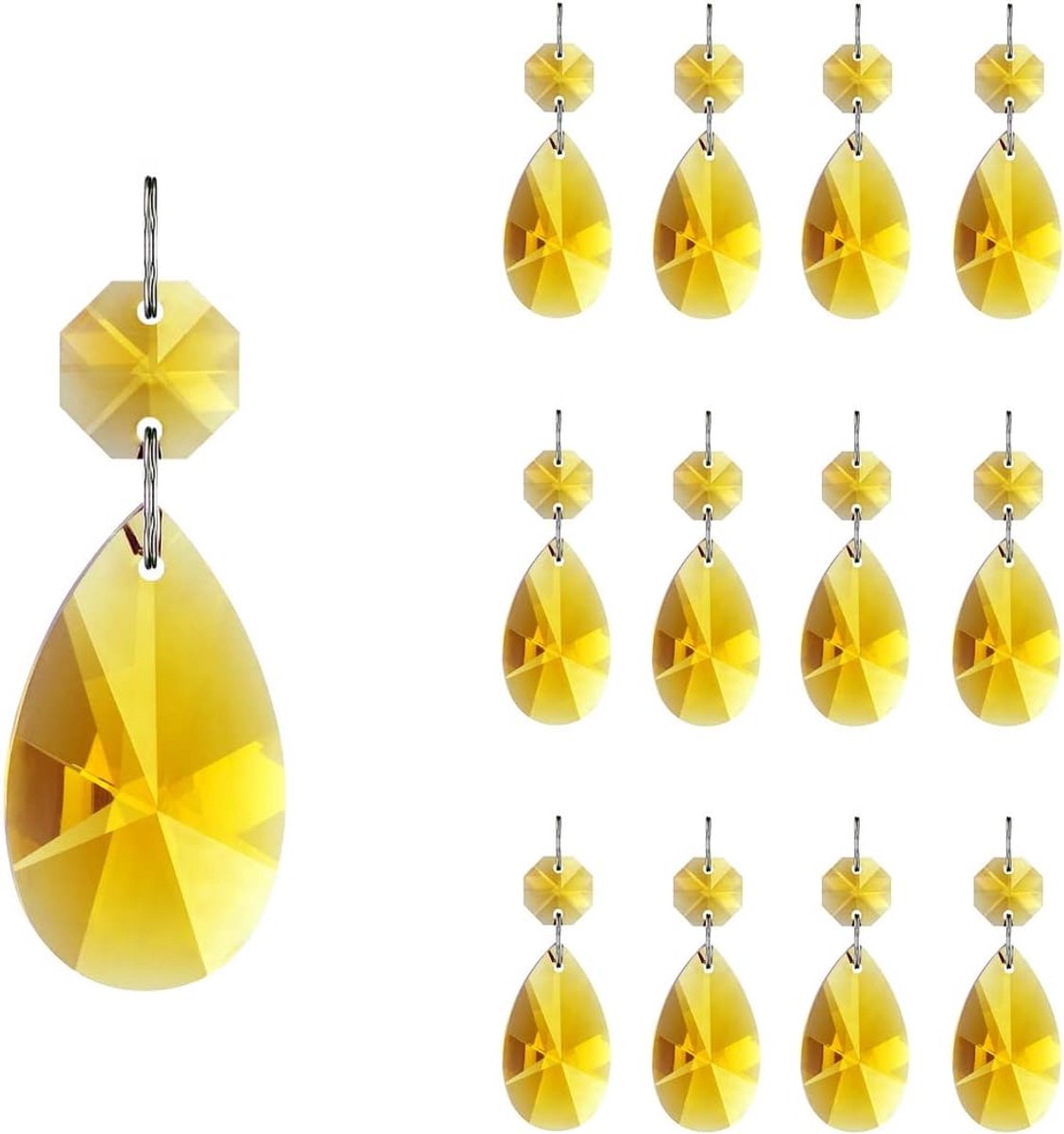 12 stks 38mm Kristallen Kroonluchter Prisma's Onderdelen met Glas Achthoek Kralen Ketting voor Kroonluchters, Bruiloft, Kerst Decoratie (Topaz)