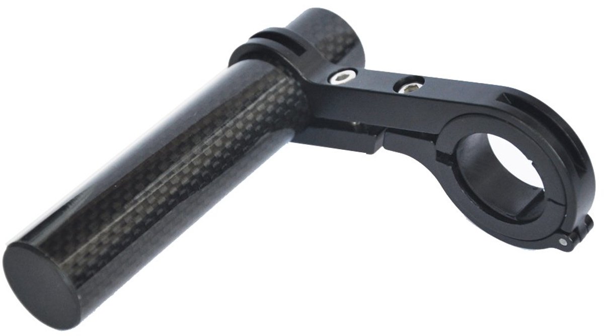Fietsstuurverlenging van koolstofvezel, klem van aluminiumlegering voor snelheidsmeter, fietslamp, lamphouder (zwart, 10 cm, enkele klem)