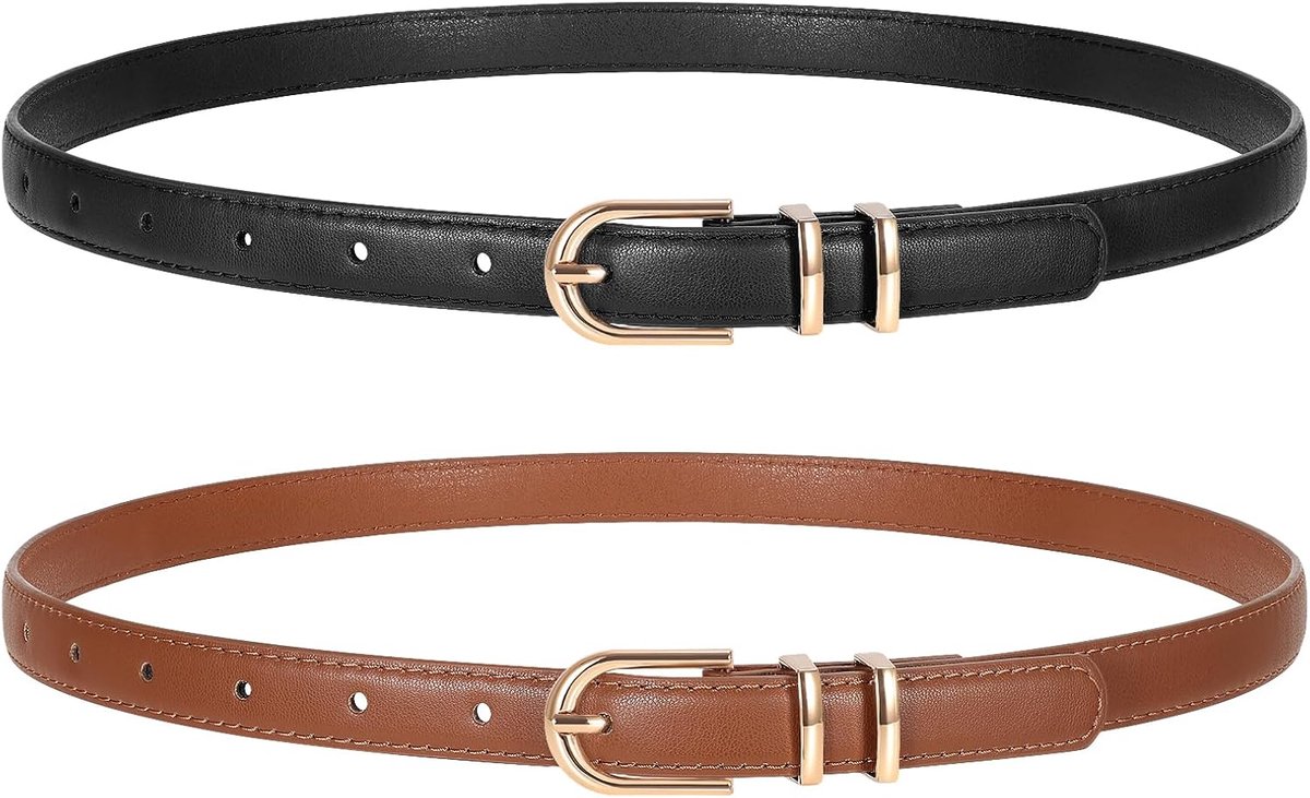 Riemen voor dames voor jeans broeken dunne kunstleren riem met gouden gesp