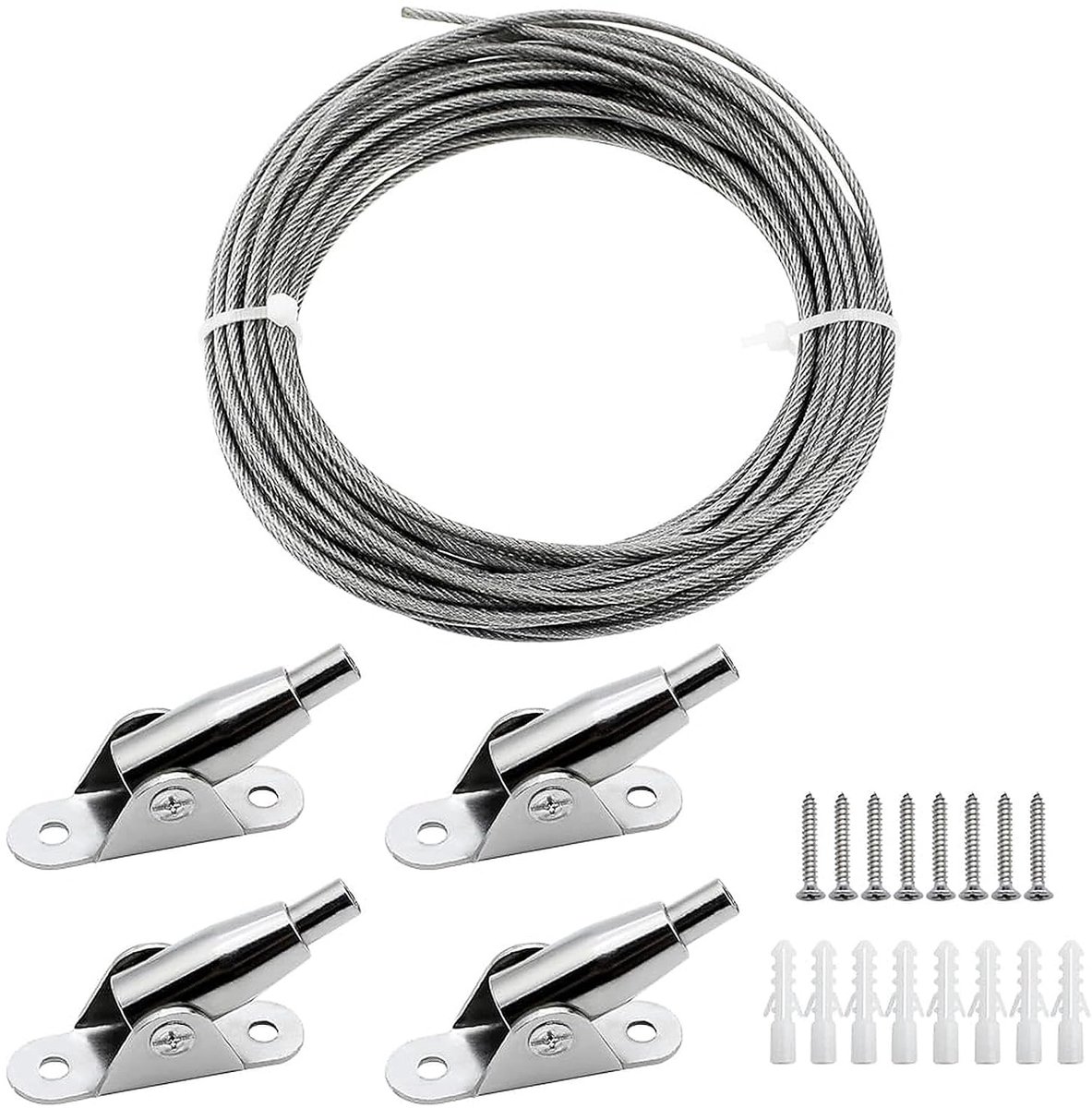 4 stuks verstelbare ophangdraad voor schilderijen, 2 mm x 1,5 mm met lus en haak, stevige roestvrijstalen staalkabel met plastic coating, hardware voor kunsthangers, lamp, fotospiegel, inhoud 25 kg