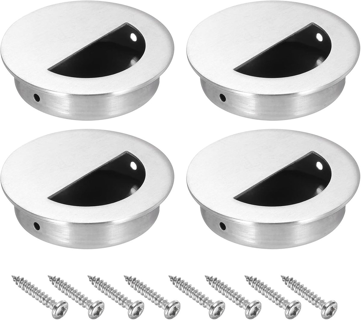 Deurgrepen 60 mm Dia, 4 stuks ronde, verborgen verborgen deurtrekken, 304 roestvrijstalen vingertrekhendel met schroeven voor schuifdeurkasten laden, zilver