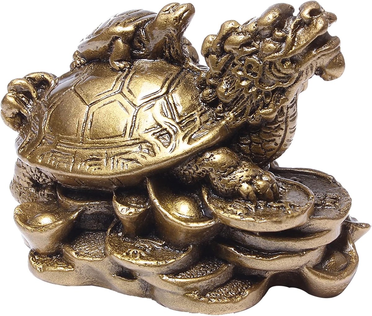 Chinese Feng Shui Dragon Turtle Standbeeld Trekt Rijkdom Lucky Home Office Bureau Decoratie Collectible Beeldje 6cm (H) TQGJST21