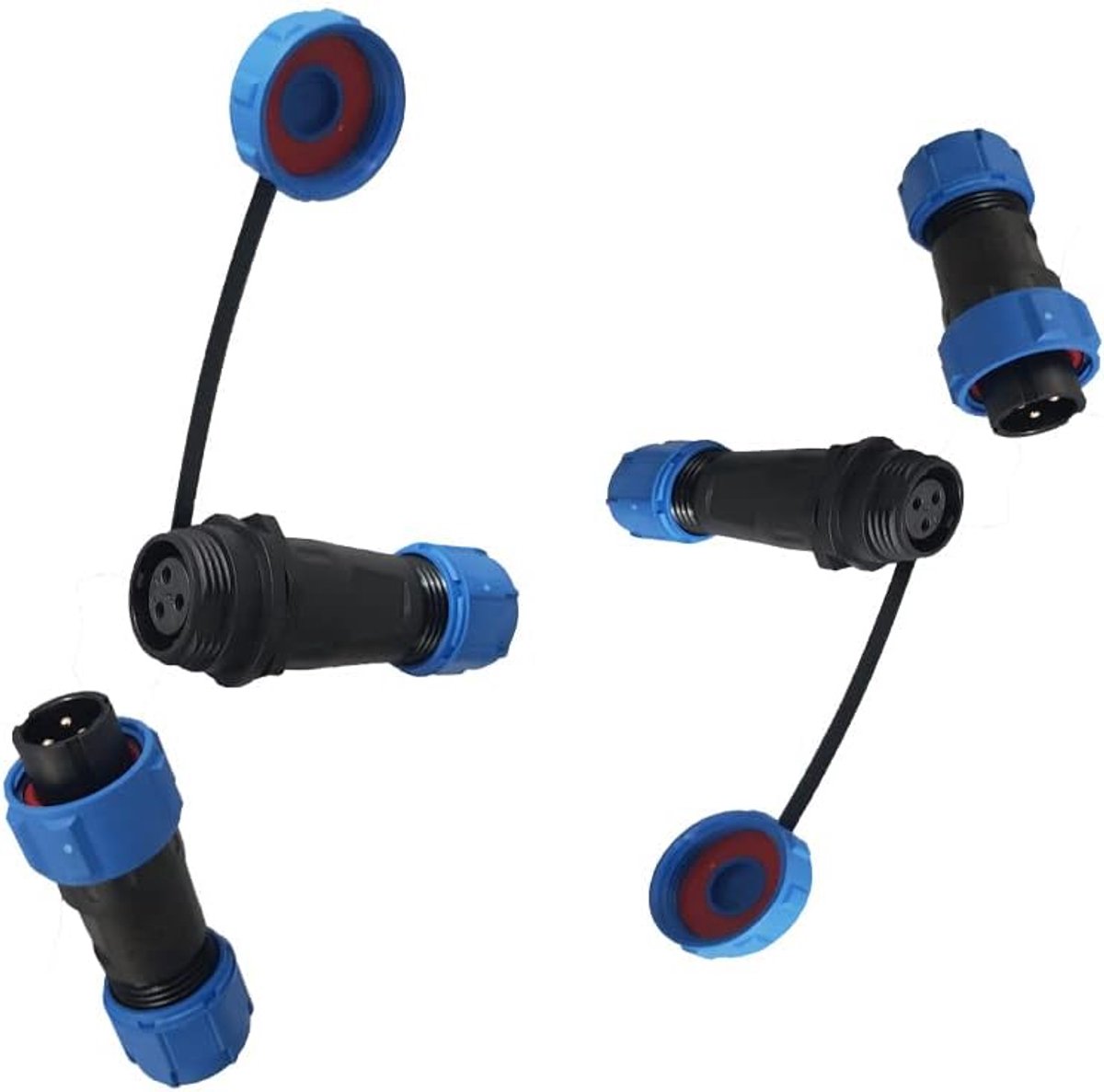 230V 12V IP68 13mm 3-polig, ronde stekker, bus, connector stekkerset met deksel, steekverbinding, connector waterdicht voor tuin boot personenwagen! voor max. 6,5 mm kabeldiameter (2 sets / 3-pins)