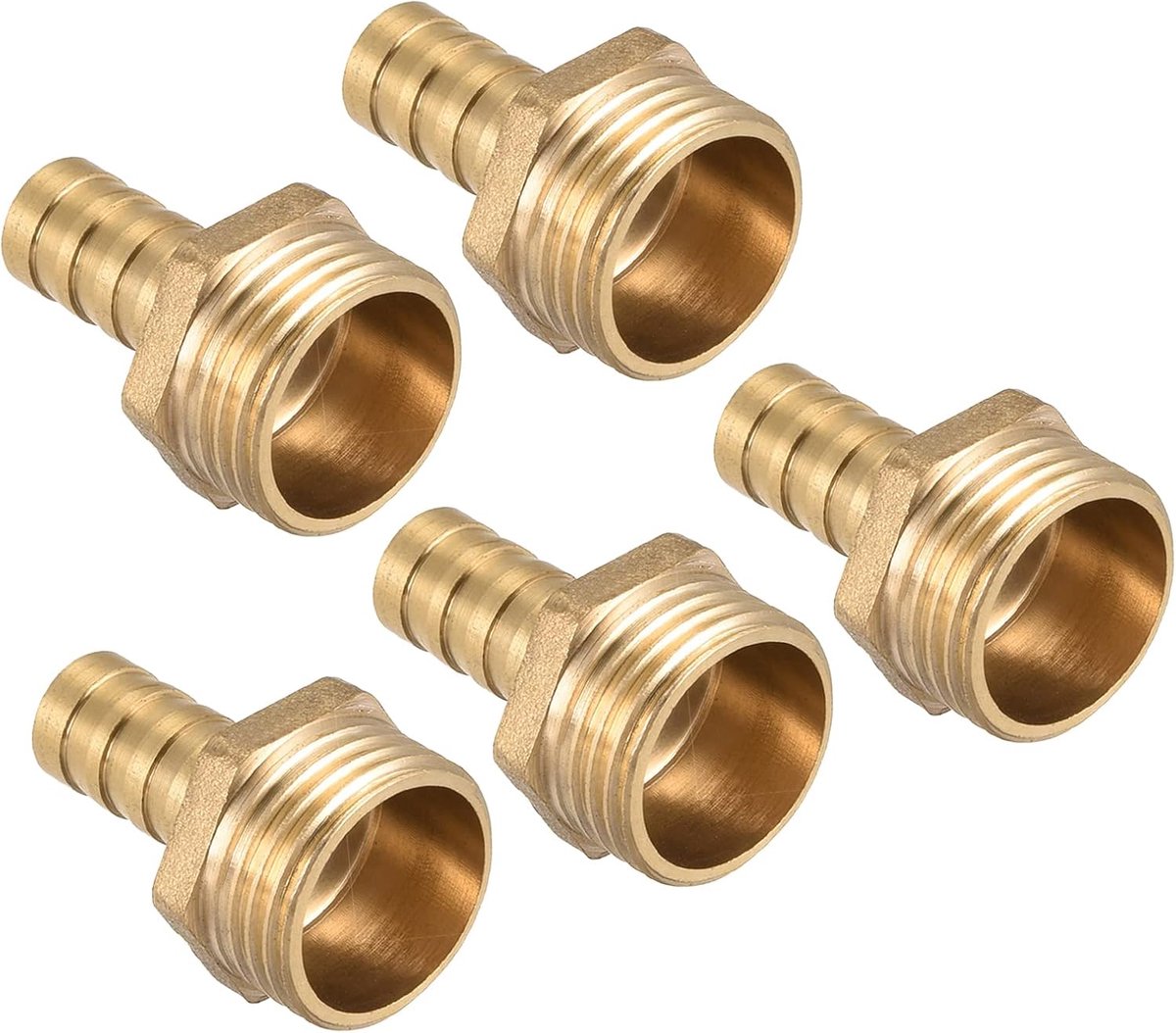 10 mm Barb naar G1/2 buitendraad buis x 5 st. Messing rechte barst slangkoppeling voor lucht water brandstof pneumatische slang, goud