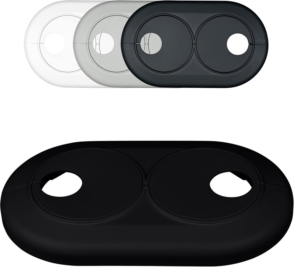3 stuks dubbele rozetten voor verwarmingsbuizen, voor variabele buisafstanden, afdekking wit, verchroomd, antracietgrijs, gat: 15 mm tot 28 mm, buismanchet (22 mm, wit RAL 9016)