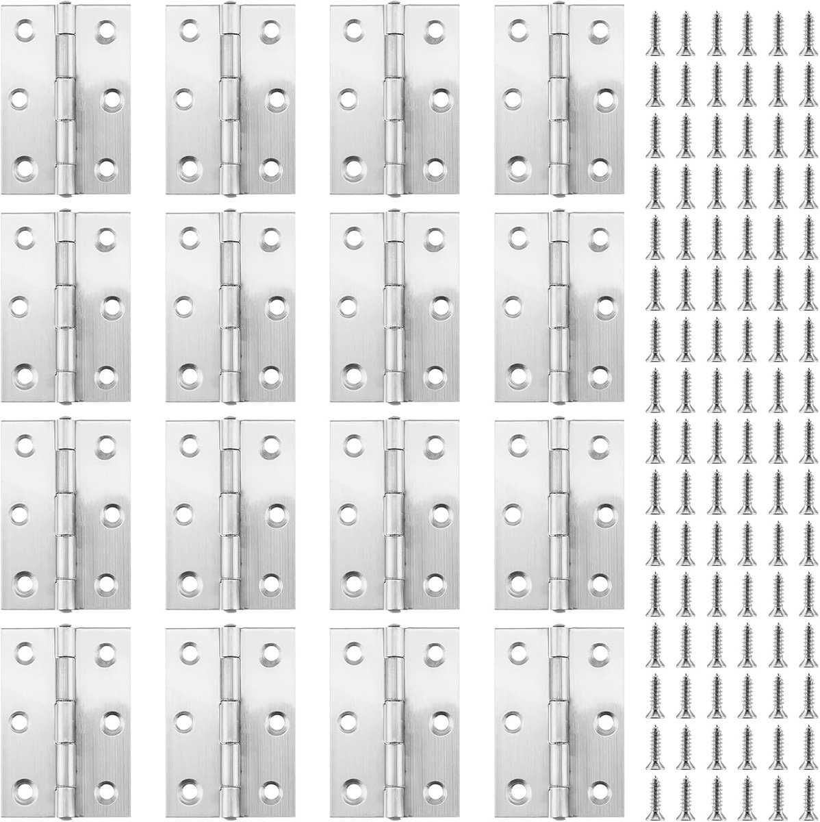 Scharnieren, 63 x 44 mm roestvrij stalen deurscharnieren, inklapbare pianoband, deurscharnieren, connectoren met 96 stuks schroeven voor kasten, ramen, deuren