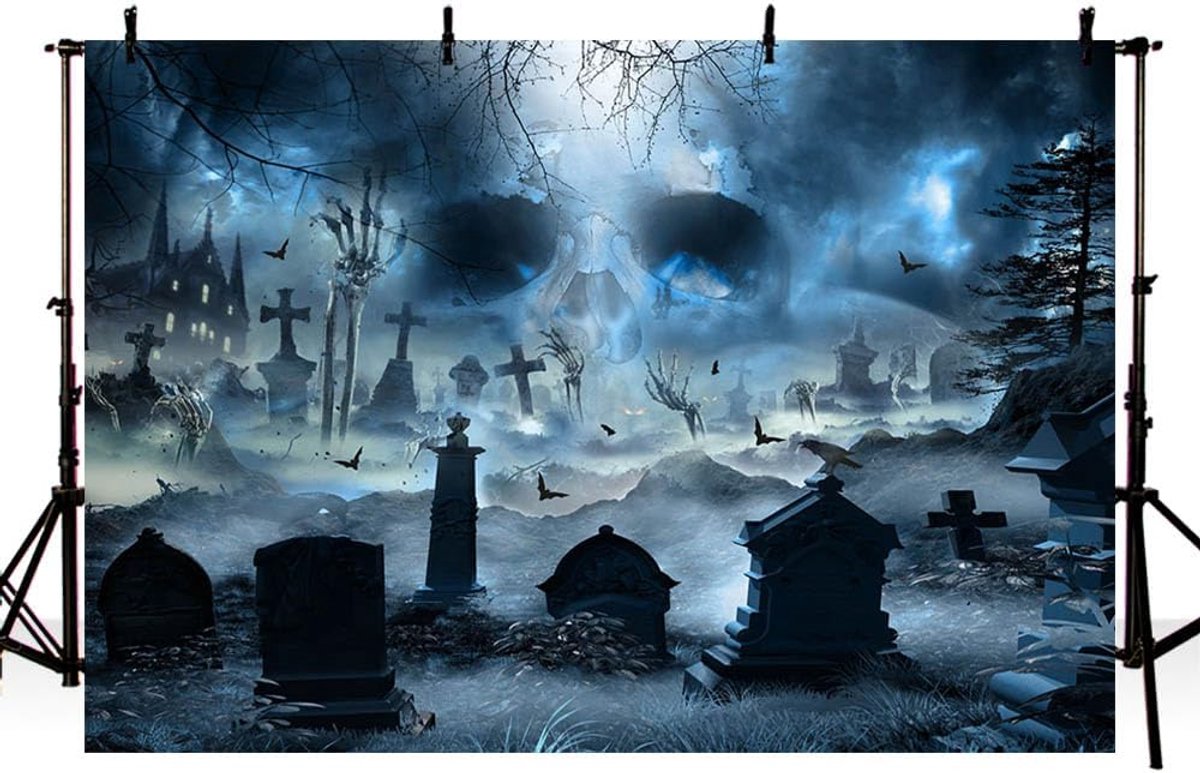 8x6ft Halloween Fotografie Achtergrond Enge Begraafplaats Achtergrond voor Kinderen Volwassen Familie Feest Allerheiligen Banner Decor Foto Rekwisieten