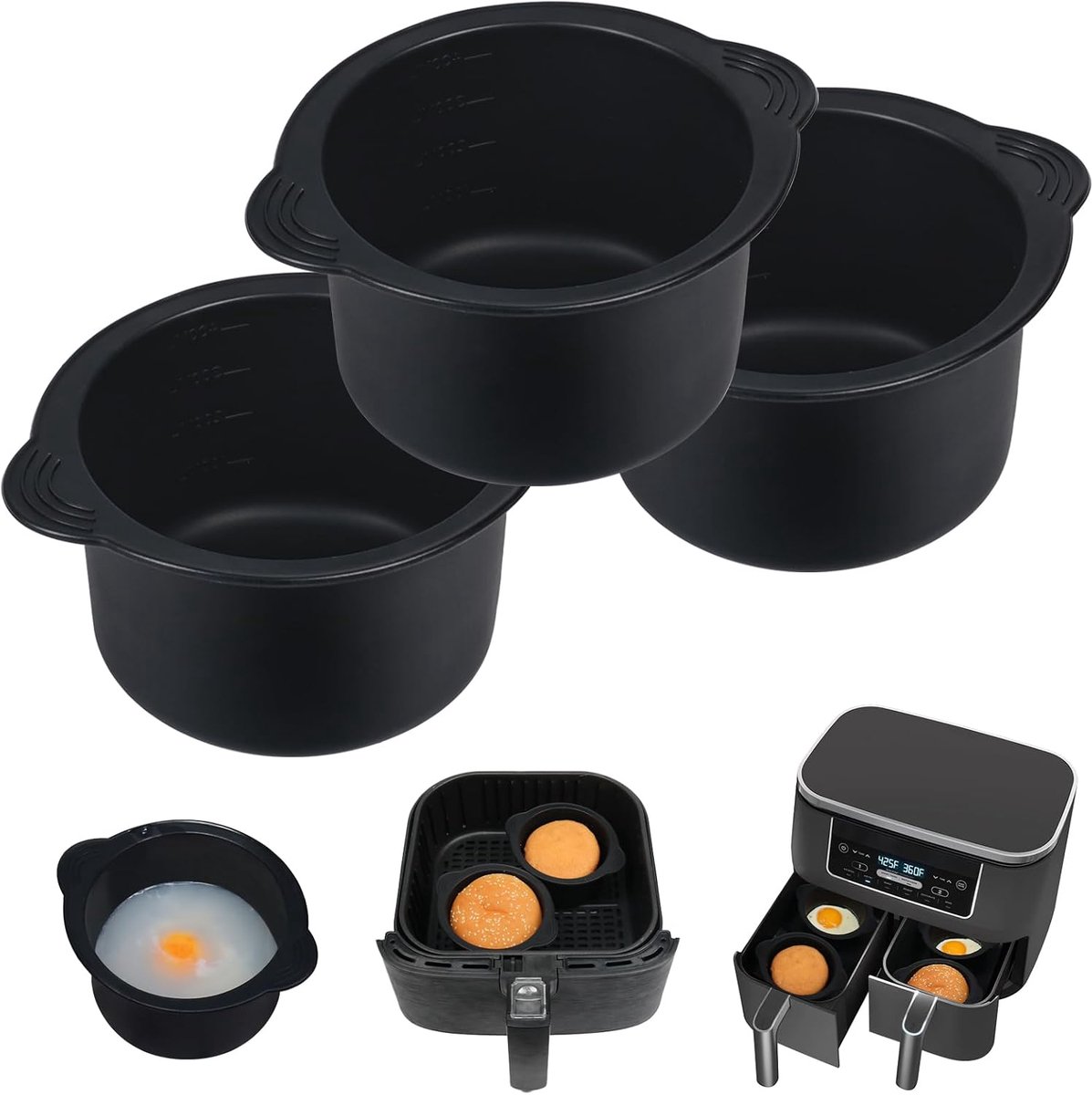 Ramekins voor heteluchtfriteuse 3 stuks siliconen mallen voor heteluchtfriteuse eiervormpjes stroper accessoires voor COSORI Ninja Foodi Tower Air Fryer