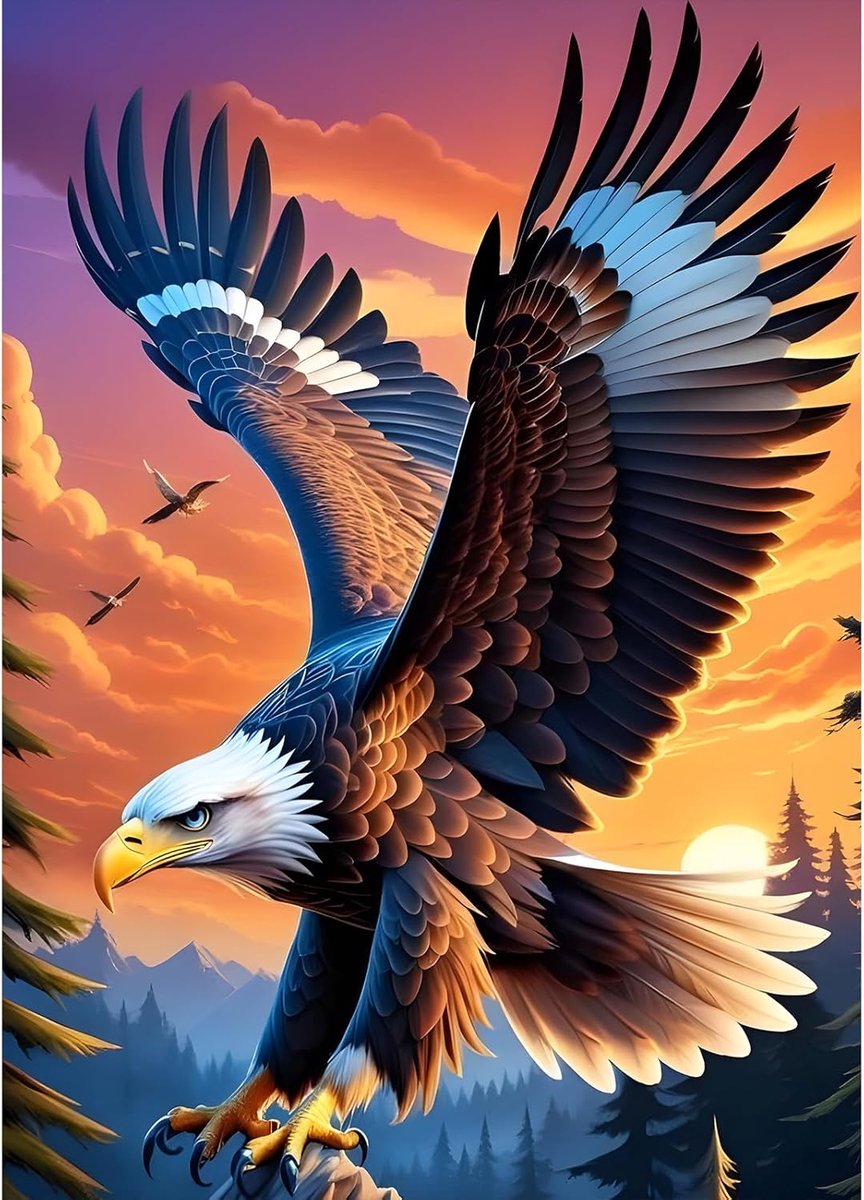 Doe-het-zelf 5D Eagle Diamond Art Painting Kit, Dusk Full Round Drill Sparkling Diamond Painting Picture, Sunset Diamond Painting Art Craft Kits voor volwassenen beginners, thuiswanddecoratie