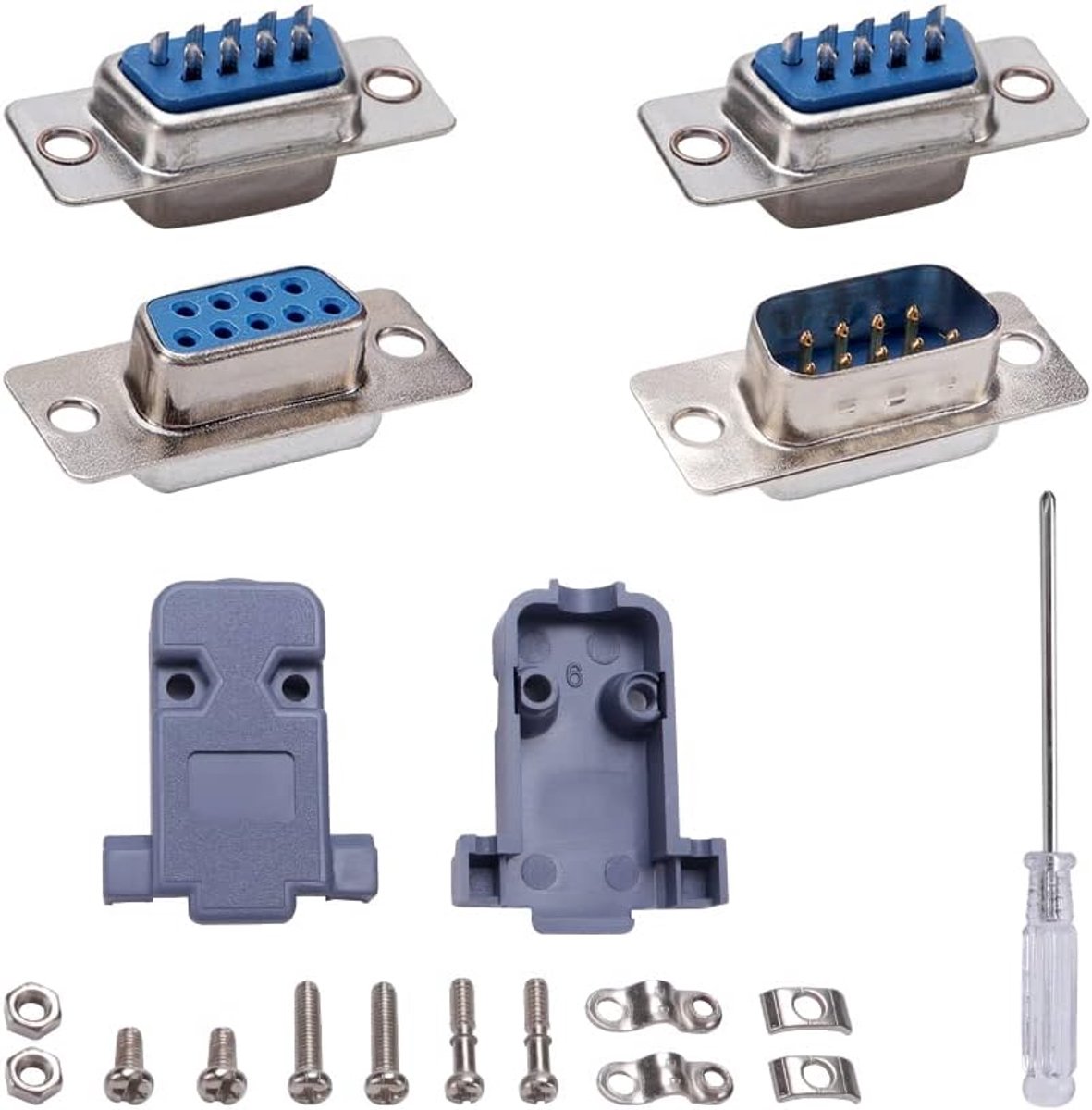5 Sets DB9 Mannelijke en Vrouwelijke D-Sub Soldeer Connector, RS232 Parallelle DB9 Seriële Poort 9-Pins D-Subadapter met Plastic Kap (10 Mannelijke + 10 Kap)