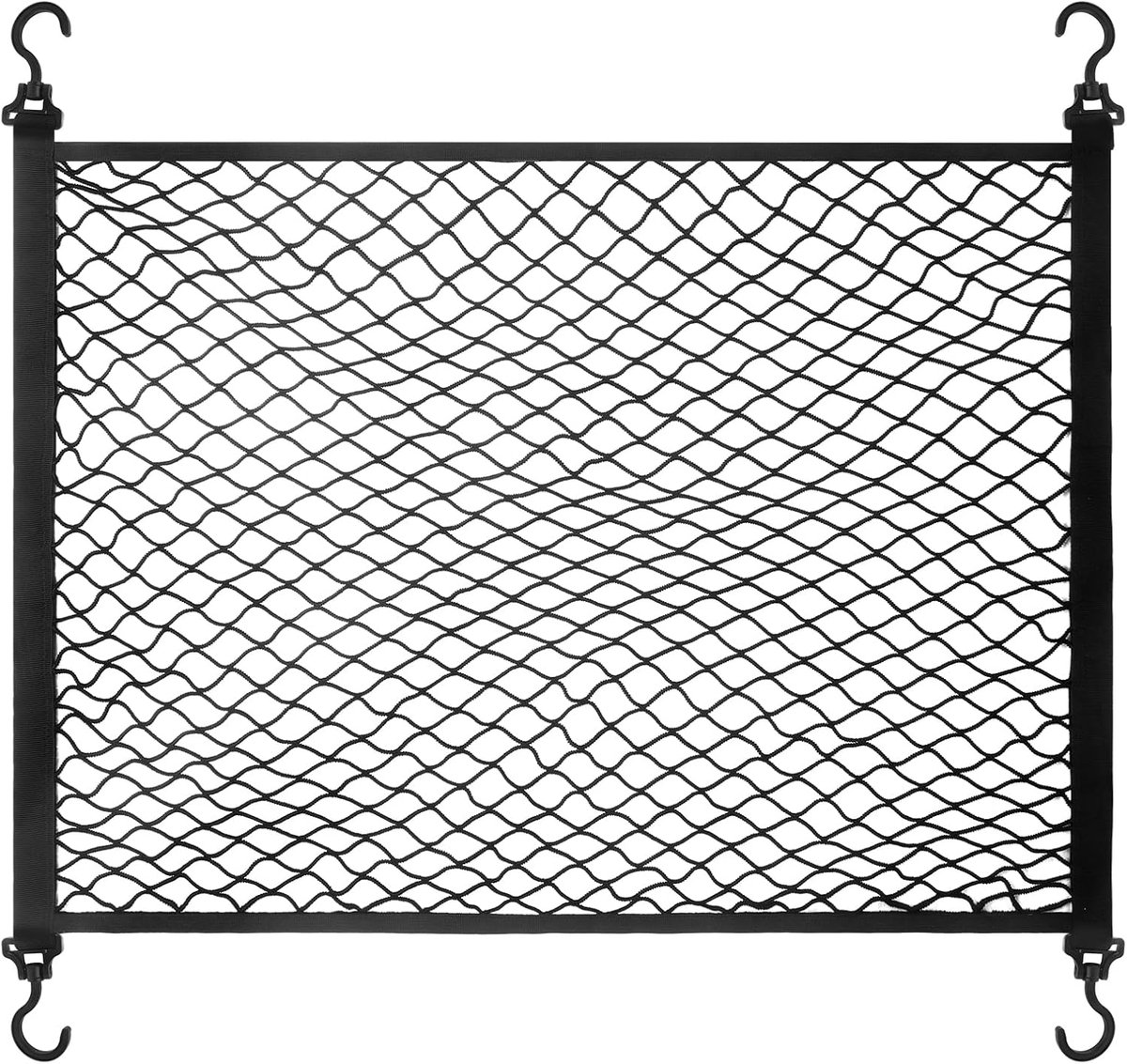 Bagagenet voor Auto en Camper, Kofferbaknet Maat 80 x 60 cm Met 4 Grote Haken, Uitgerekt tot 120 x 100 cm, Elastische Rand Houdt Lasten Steviger