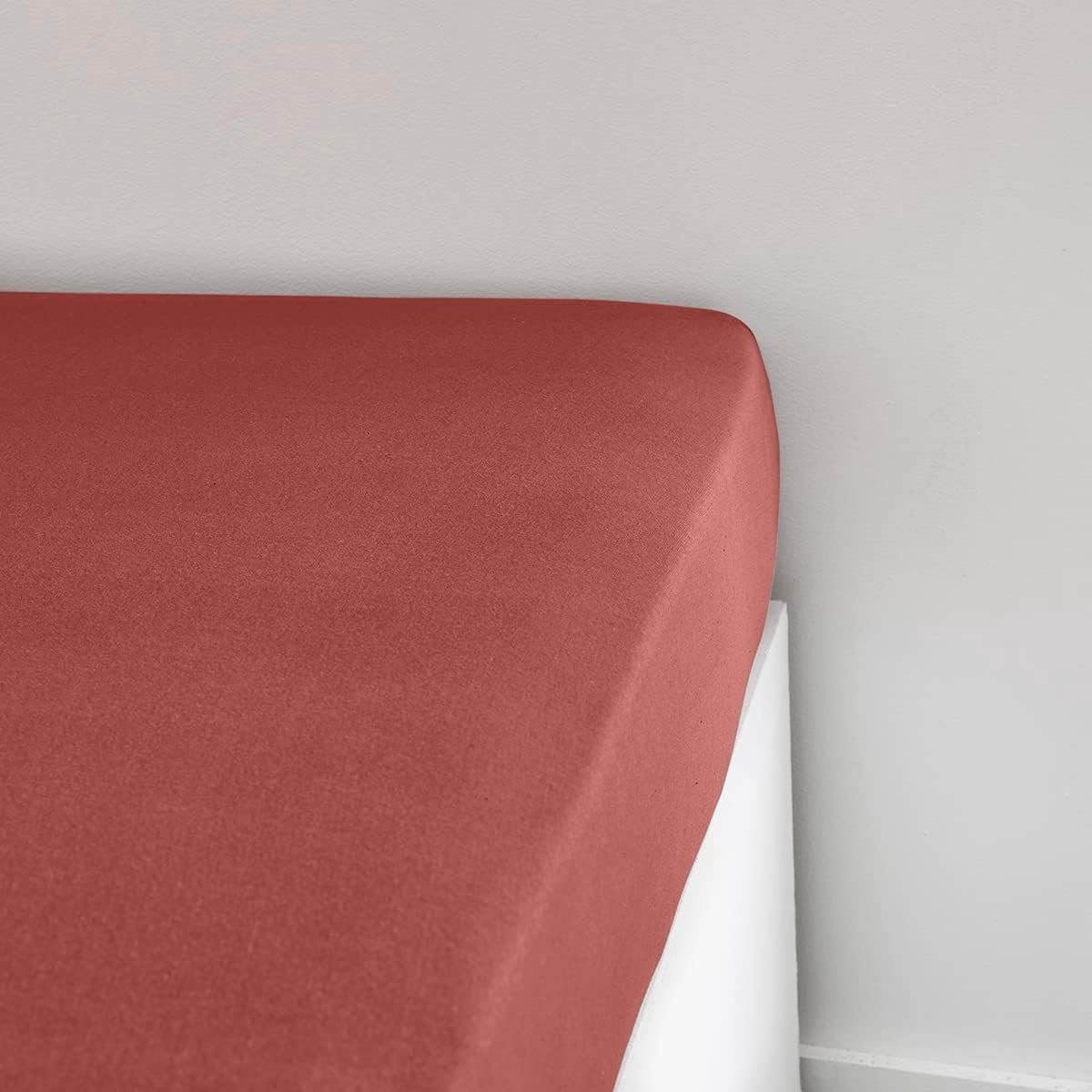 Essential - Hoeslaken, 90 x 190 cm, voor eenpersoonsbed, jersey, 100% katoen, effen, terracotta