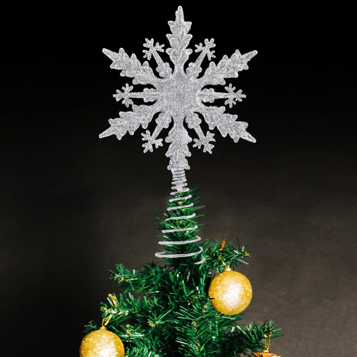 Sneeuwvlok voor de top van de kerstboom, super glanzend, met pailletten, 14 x 22,9 cm, een oogverblindende top voor je kerstboom" …