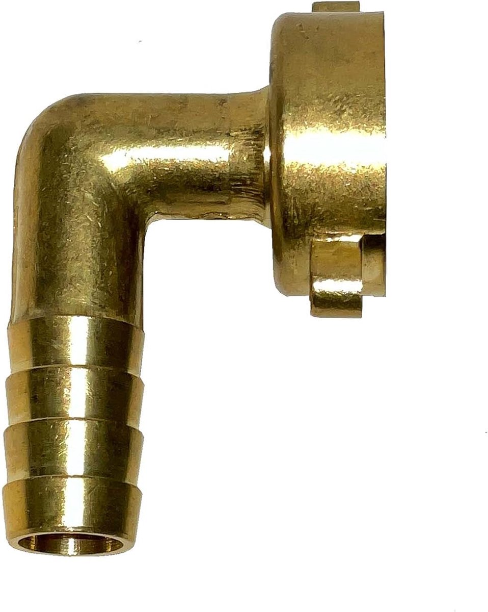 Hoekslangkoppeling met 3/4 inch binnendraad naar kraan en 12,7 mm diameter (1/2) tuit. GA437F