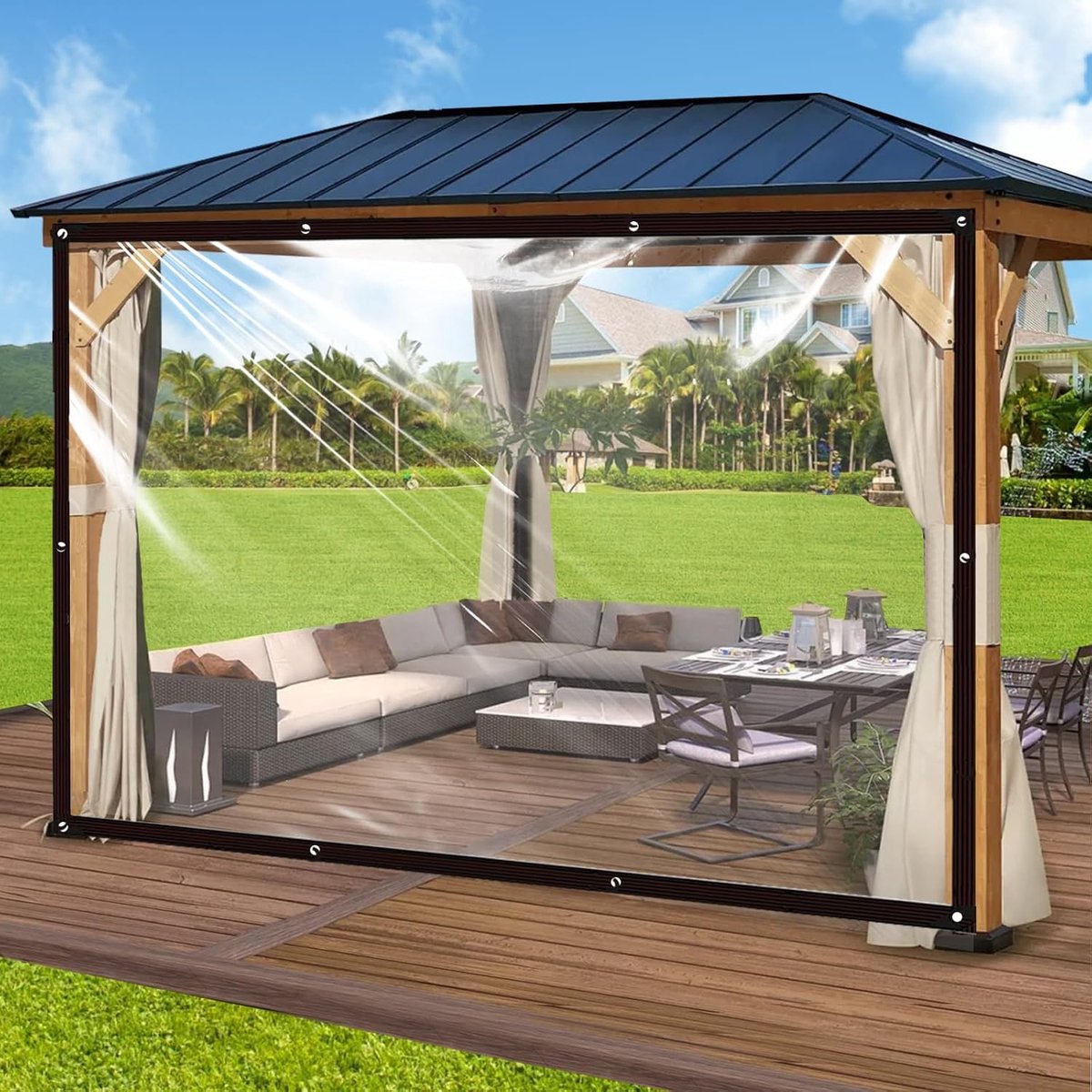 transparant afdekzeil met ingestanste ringen, 1 x 2 m, voor buiten, terras, kippenhok