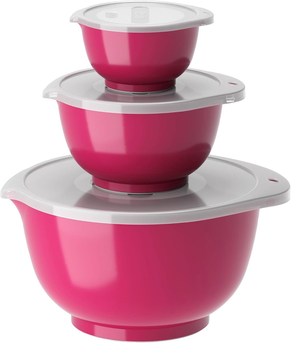 Margrethe Beslagkom Set - 6 delig - 0,25, 0,75 en 3 L - Beetroot - Mengkom met Deksel voor Bakken en Koken - Magnetron-, Vriezer- en Vaatwasmachinebestendig