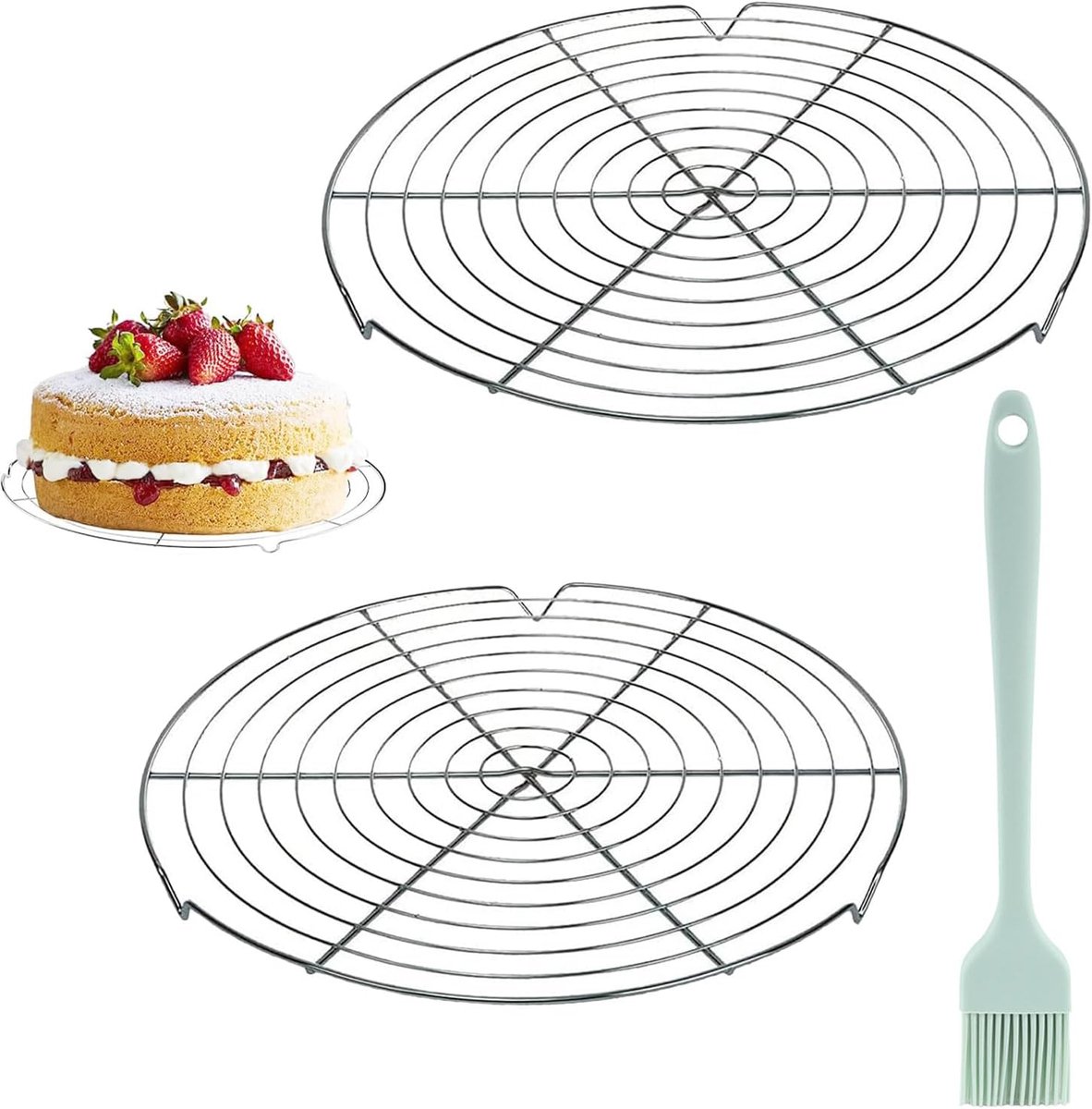 afkoelrooster, 2 stuks afkoelrooster, 30 cm rond taartrooster, roestvrij staal, taartkoelrooster, taartkoeler, voor braden, bakken, grillen, gelijkmatig en snel afkoelen om te bakken