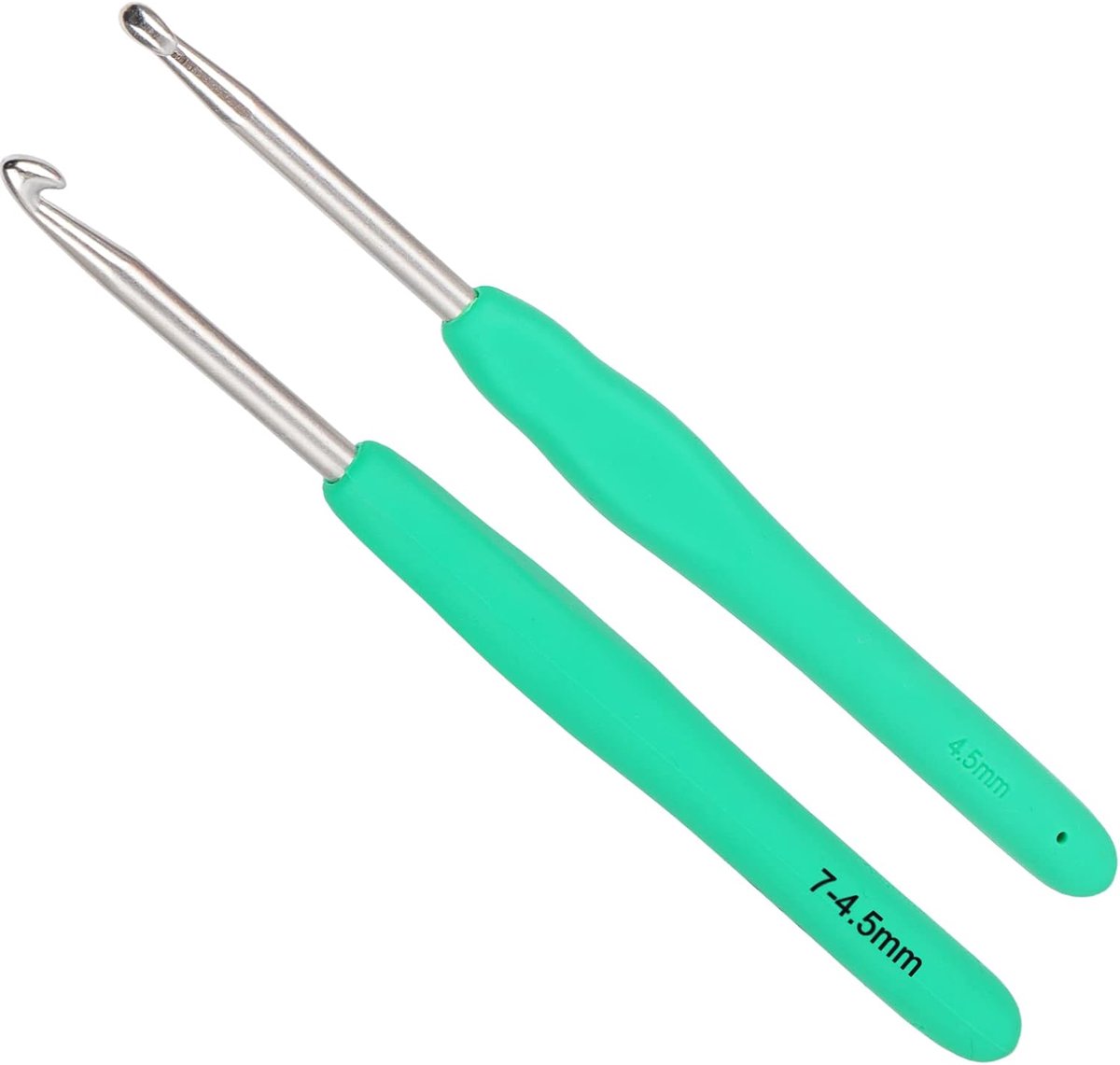 Haaknaald 4,5 mm 2-pack, Massieve Metalen Haakjes UK-maat, Ergonomische Zachte Handgrepen voor Artritische Handen, Lichtgewicht Voor Beginners en Professionals (COOPAYGZY00649)